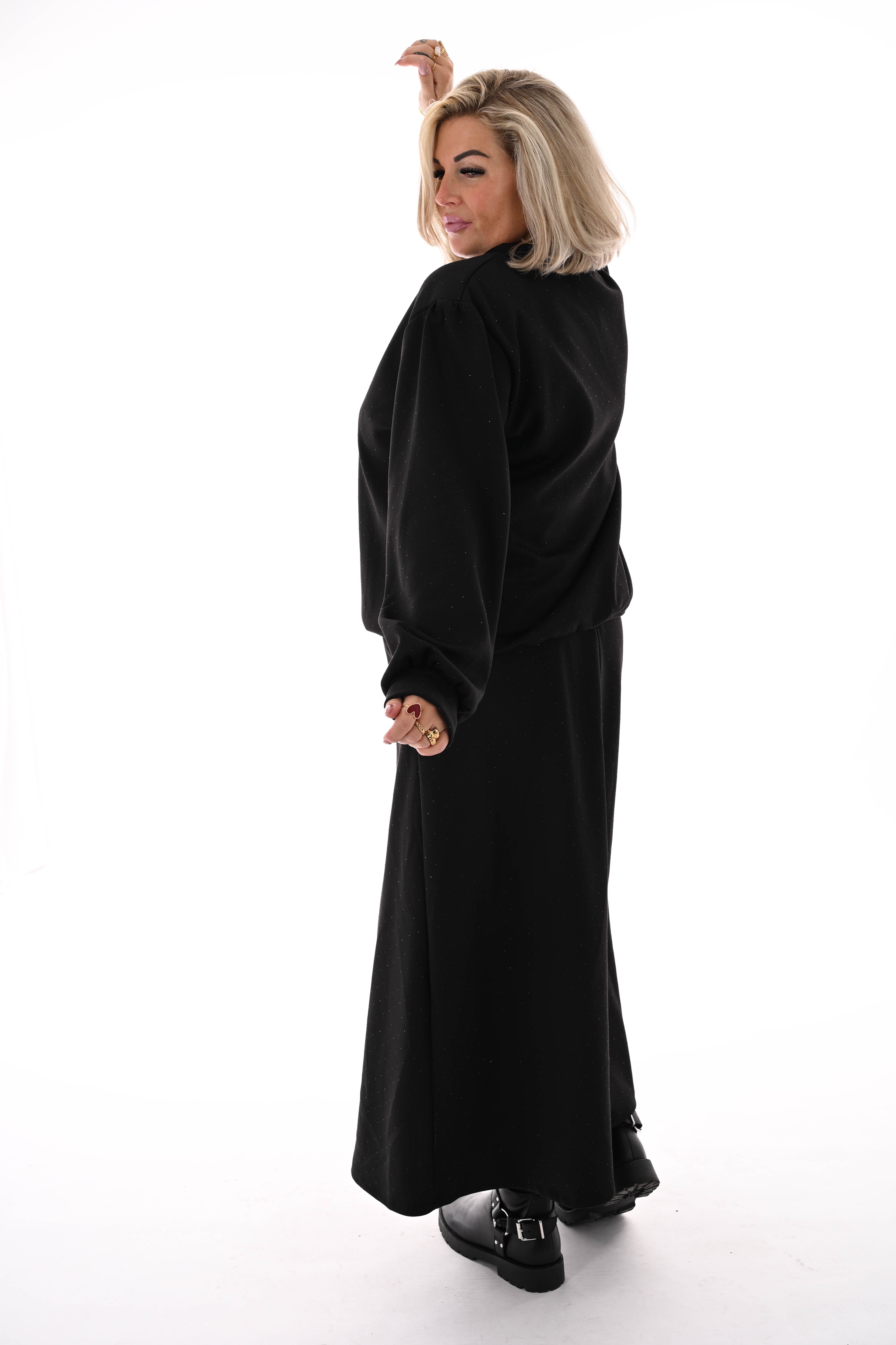 Tweedelig set sweater en rok strass zwart