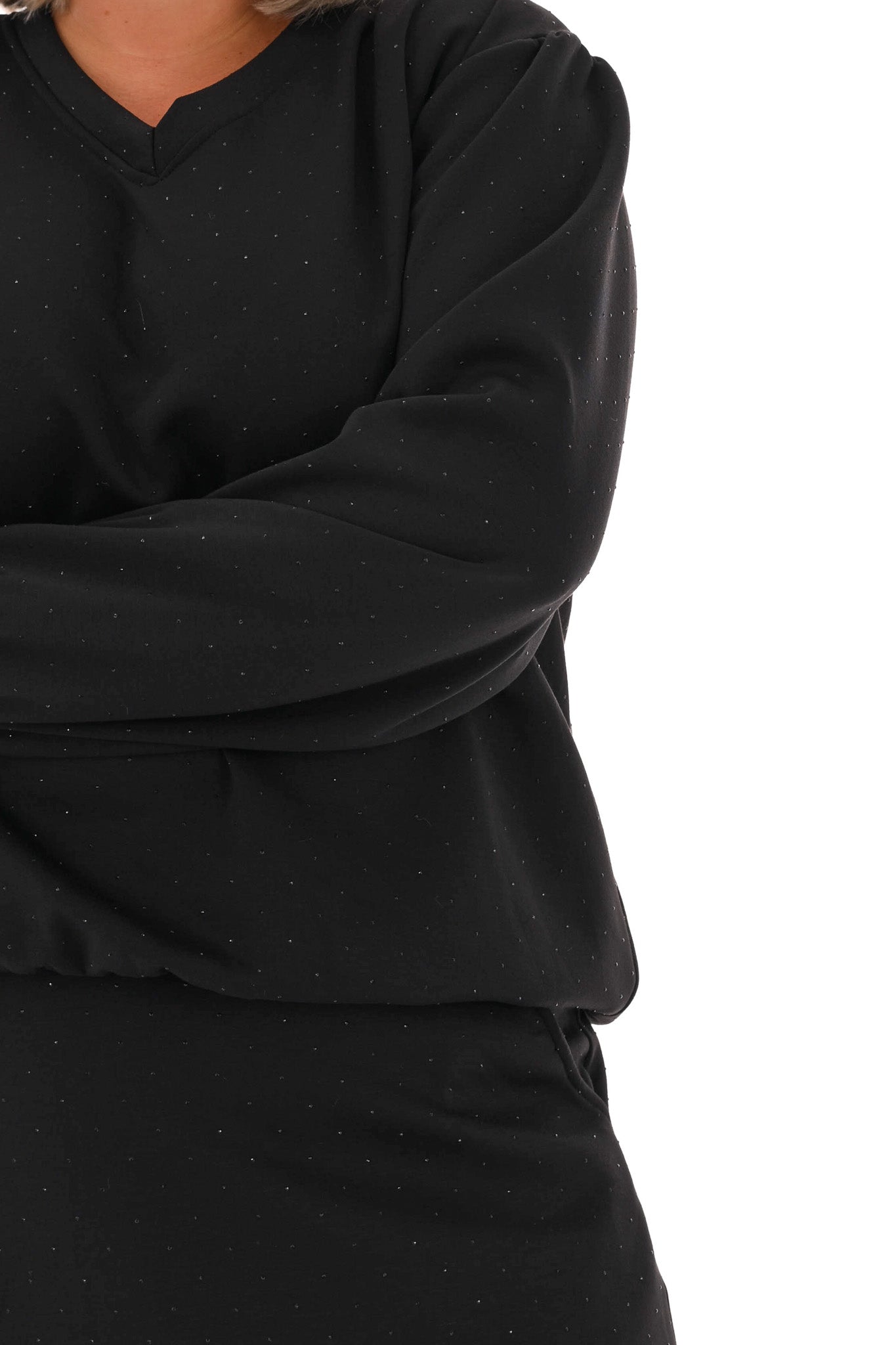 Tweedelig set sweater en rok strass zwart