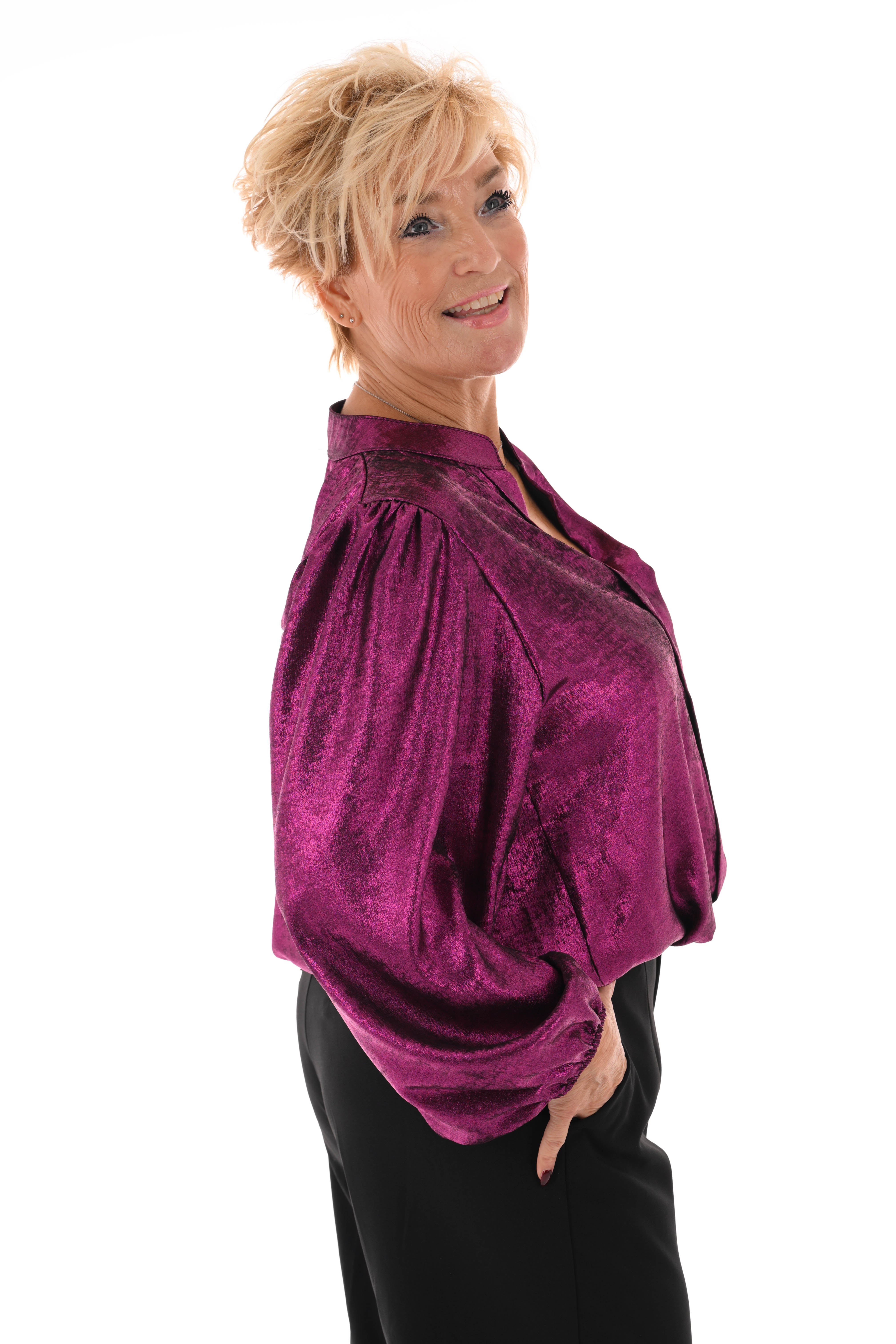 Top v-hals metallic roze