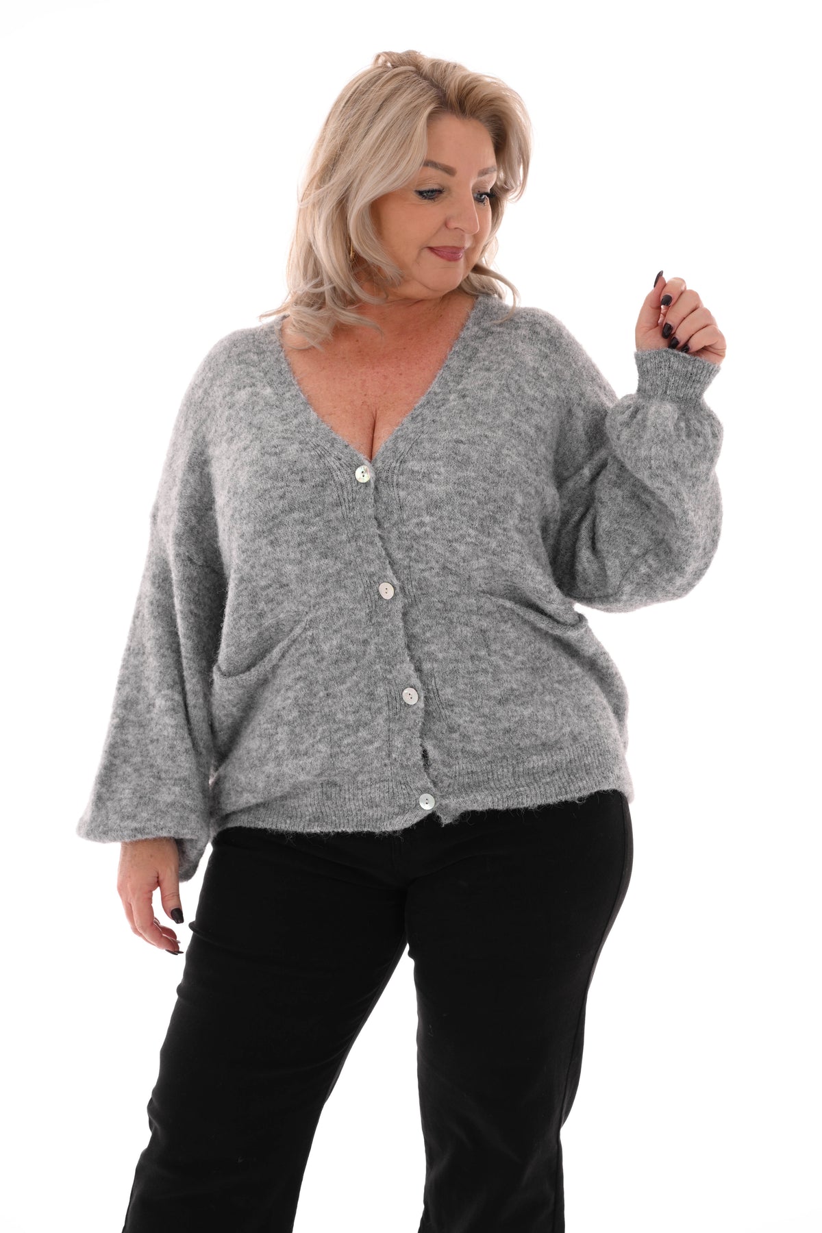 Kort gebreid vest pofmouwen grijs