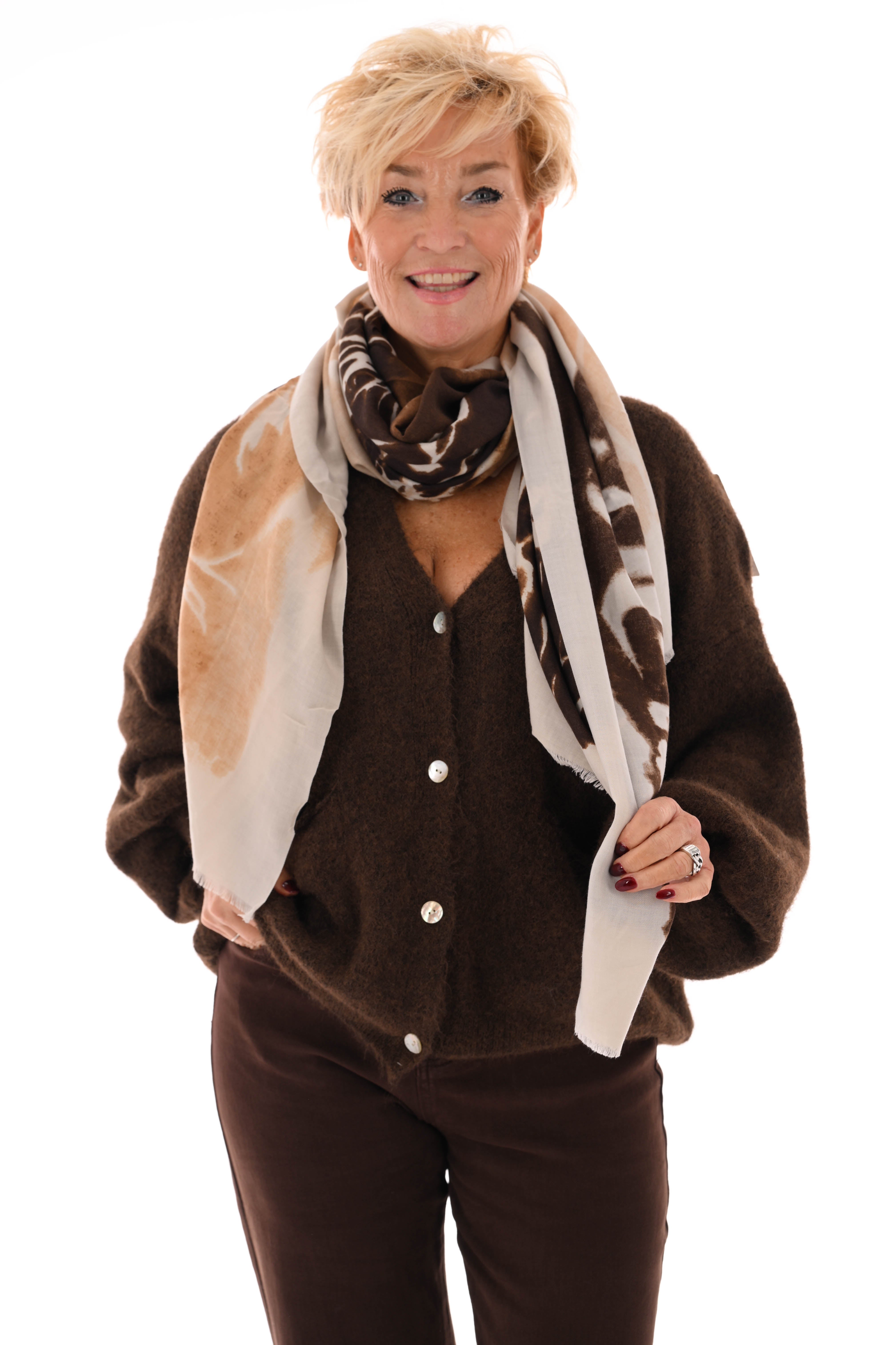 Sjaal bladeren print bruin