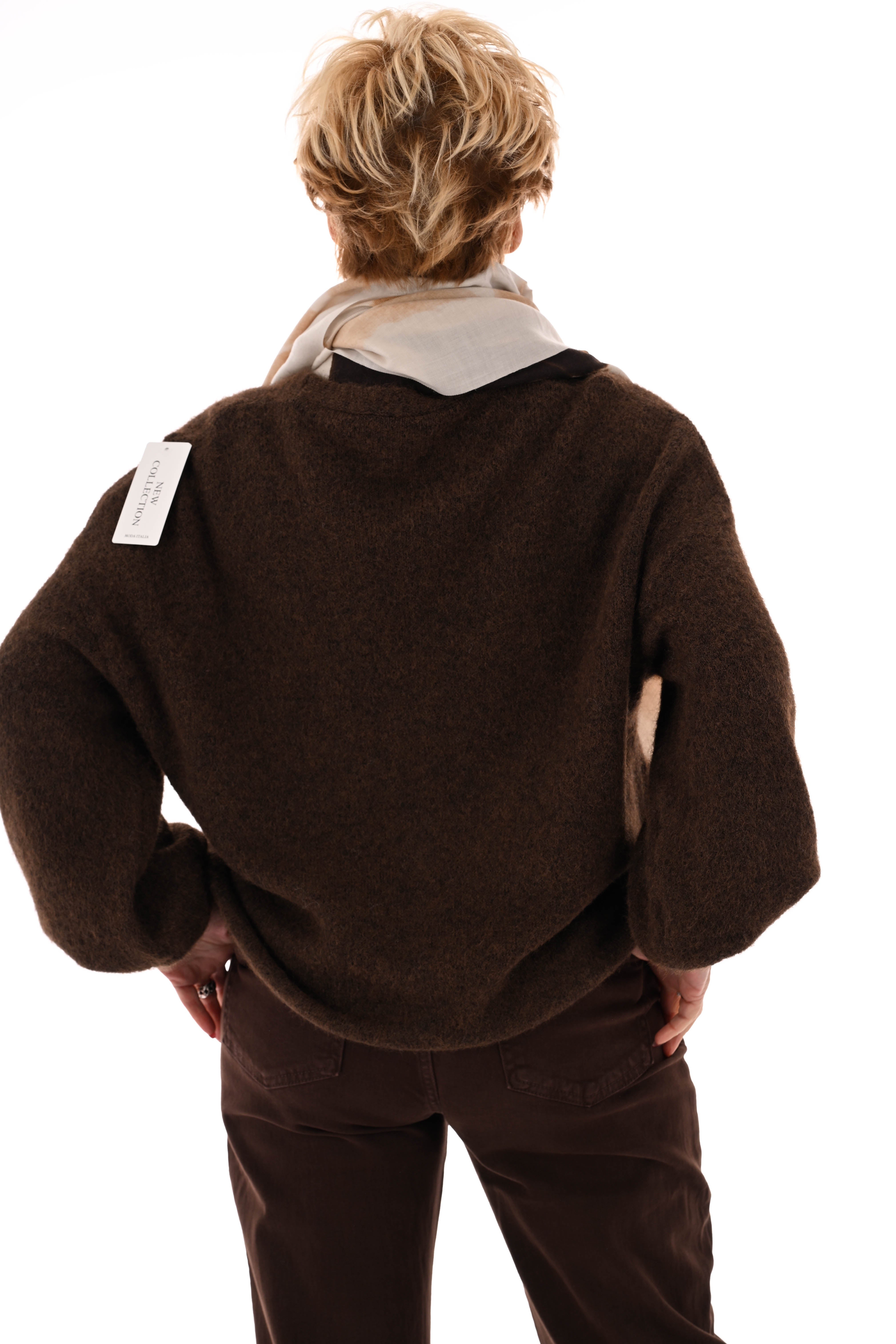 Kort gebreid vest pofmouwen bruin