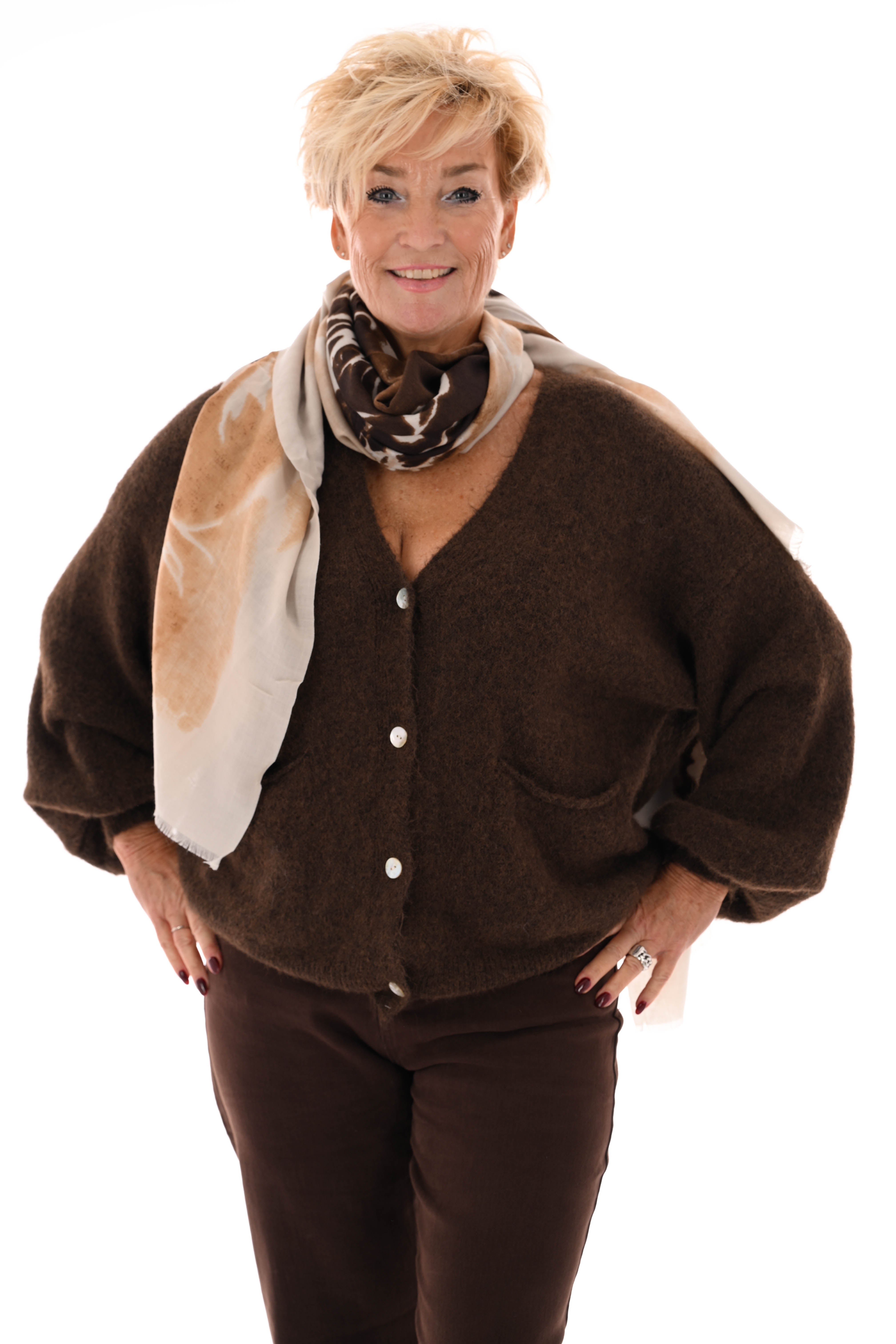 Kort gebreid vest pofmouwen bruin