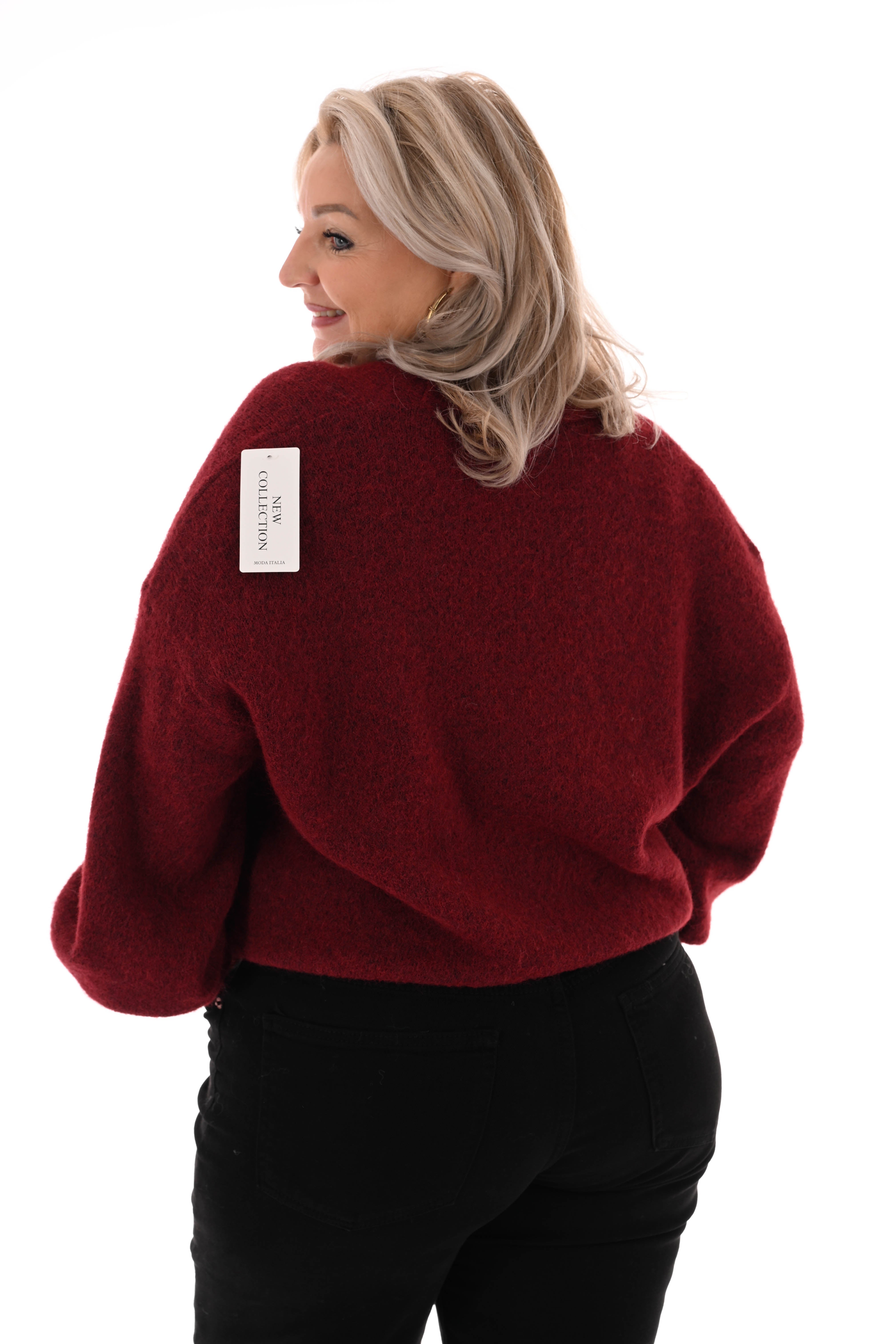 Kort gebreid vest pofmouwen bordeaux