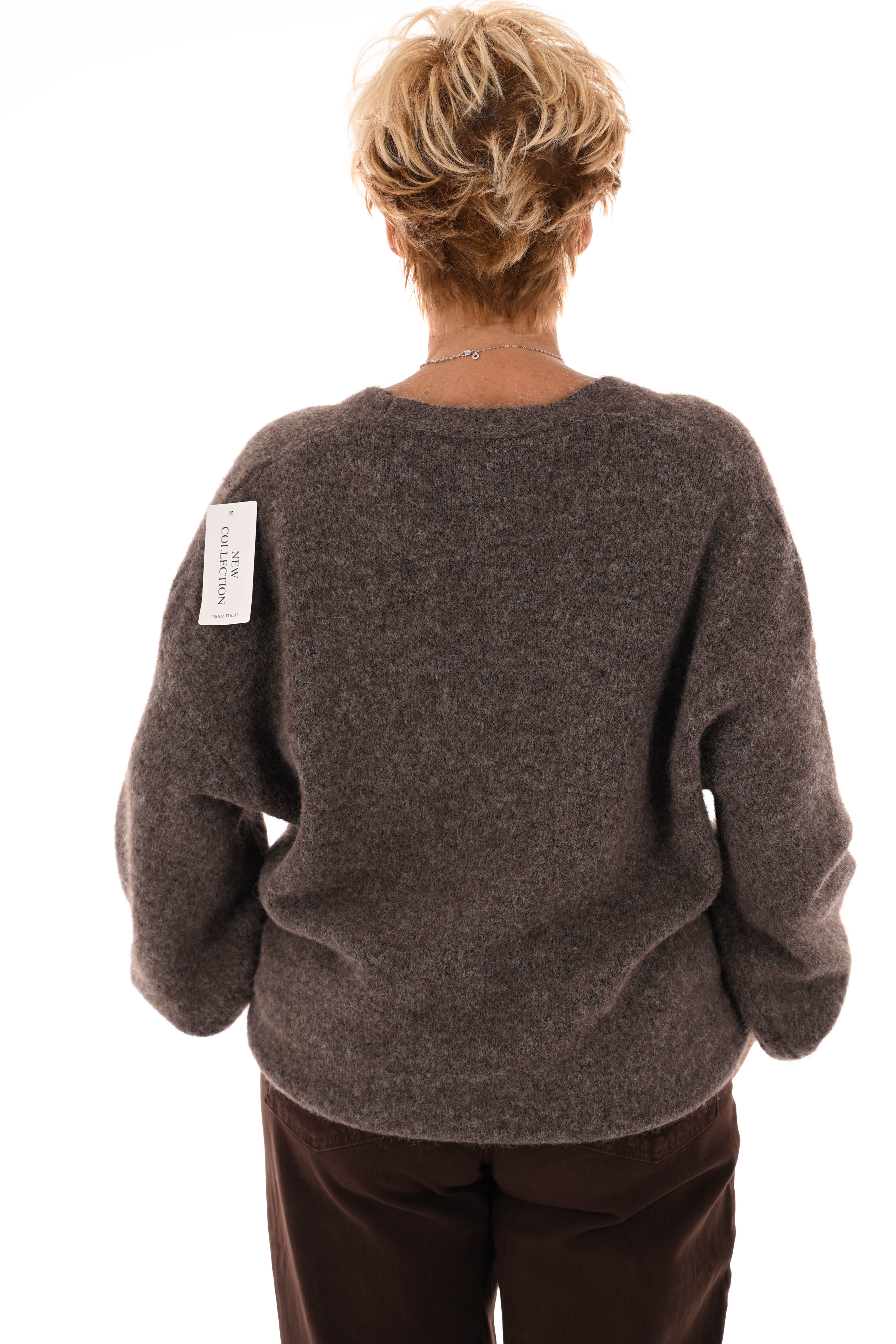 Kort gebreid vest pofmouwen taupe