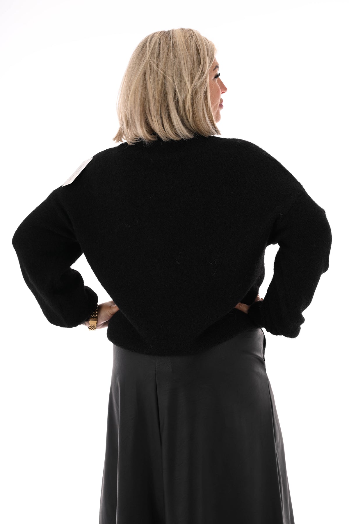 Kort gebreid vest pofmouwen zwart