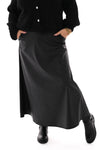 Lange leatherlook rok zwart