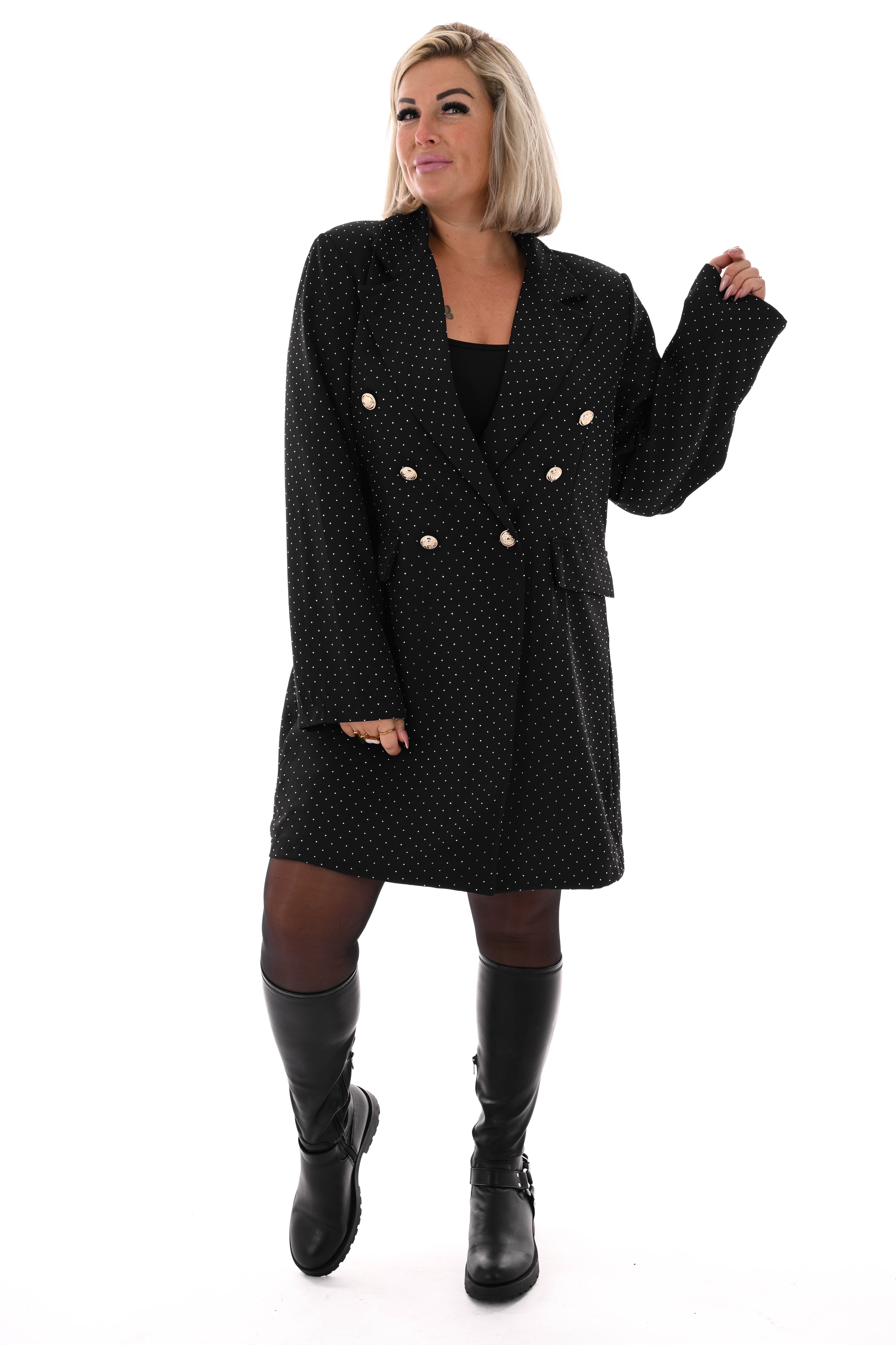 Blazer jurk strass met knopen zwart