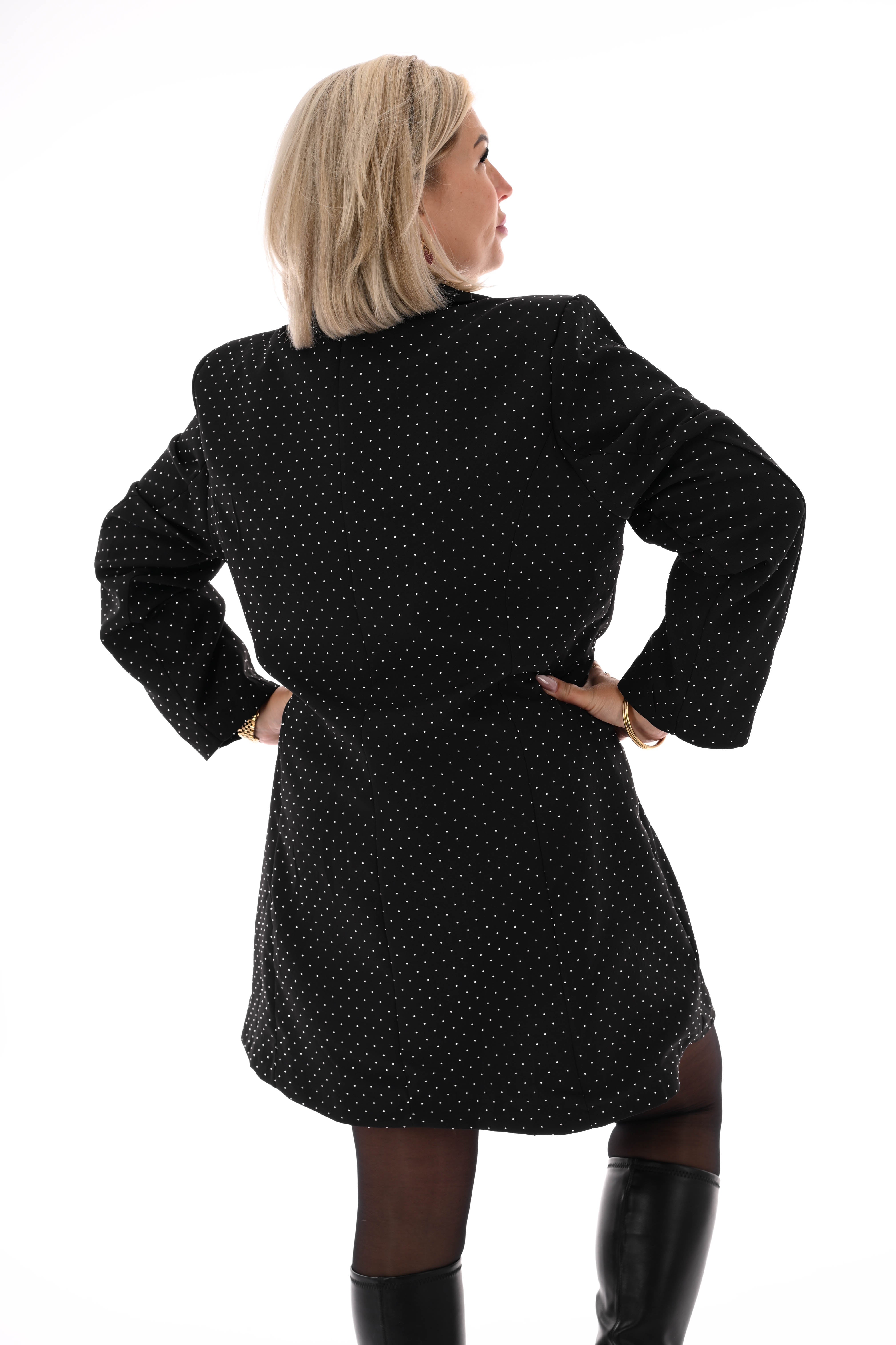 Blazer jurk strass met knopen zwart