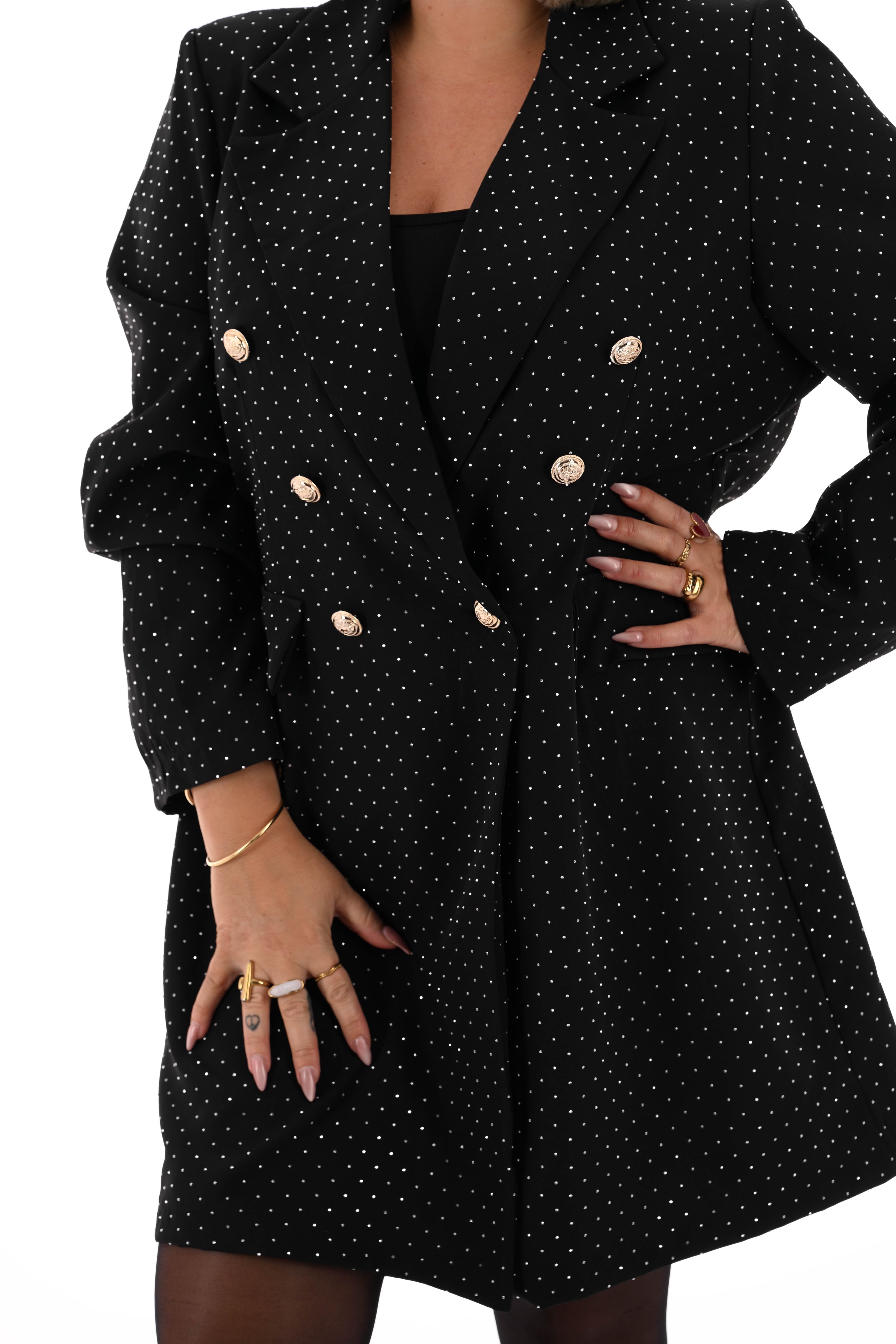 Blazer jurk strass met knopen zwart