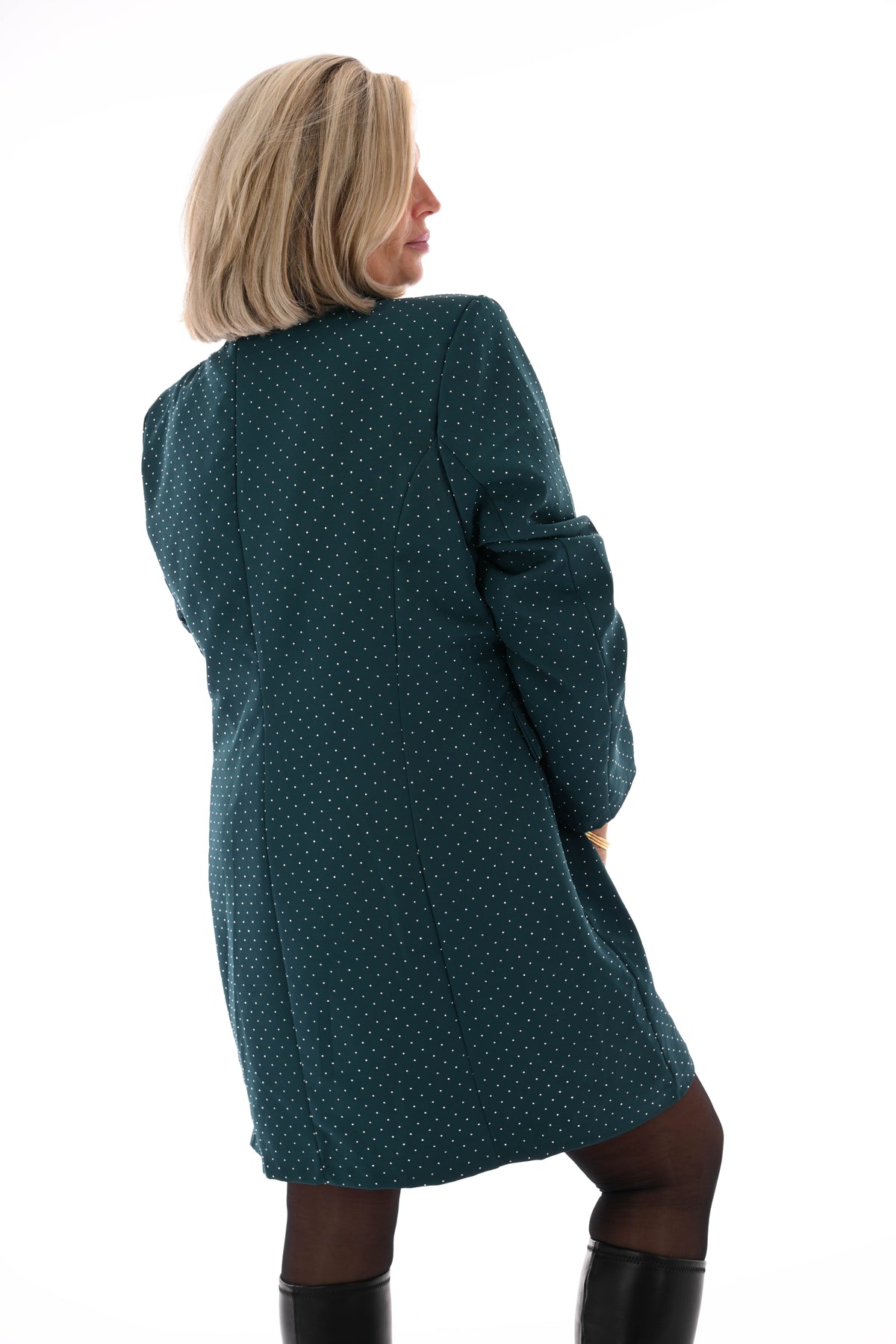 Blazer jurk strass met knopen petrol