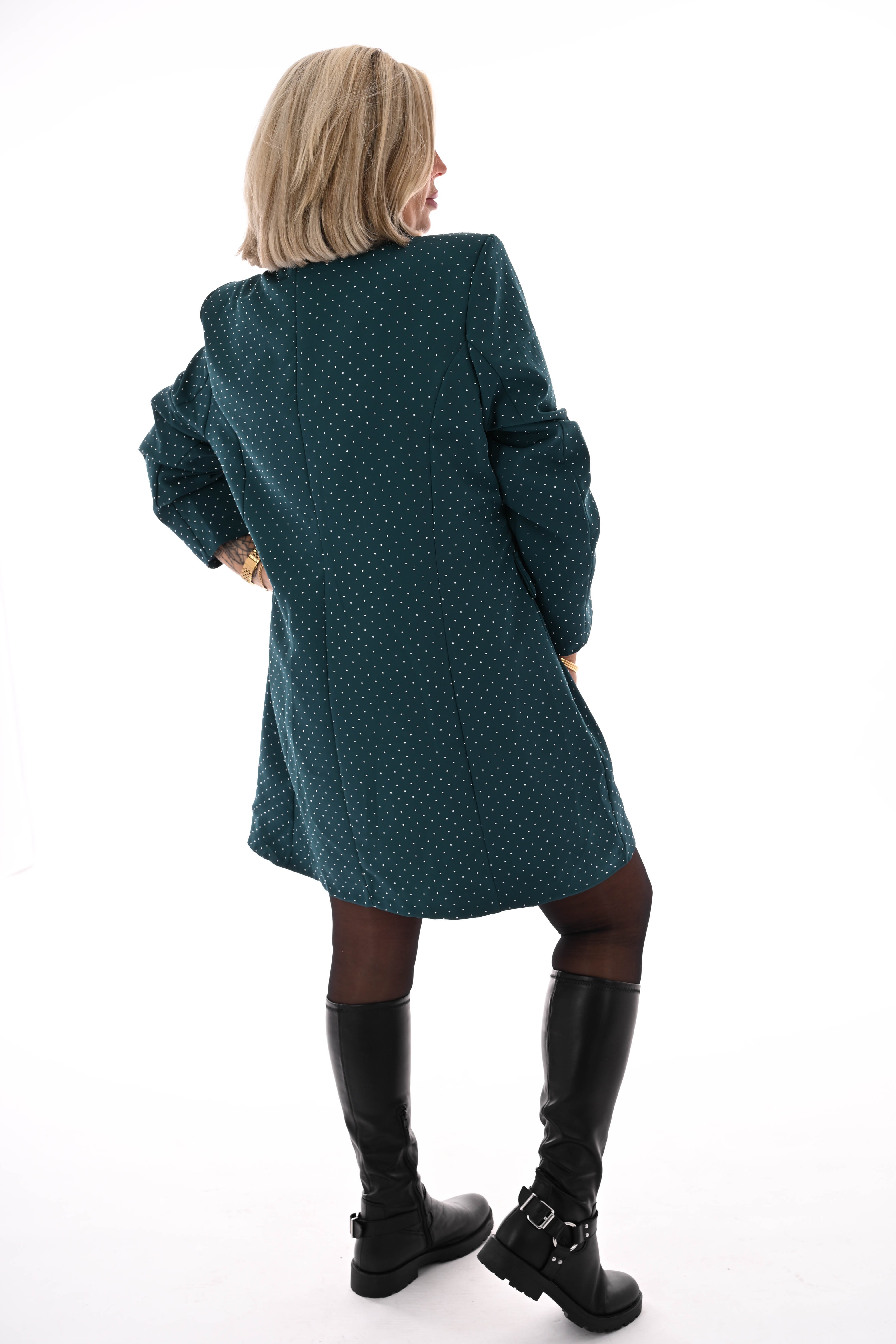 Blazer jurk strass met knopen petrol
