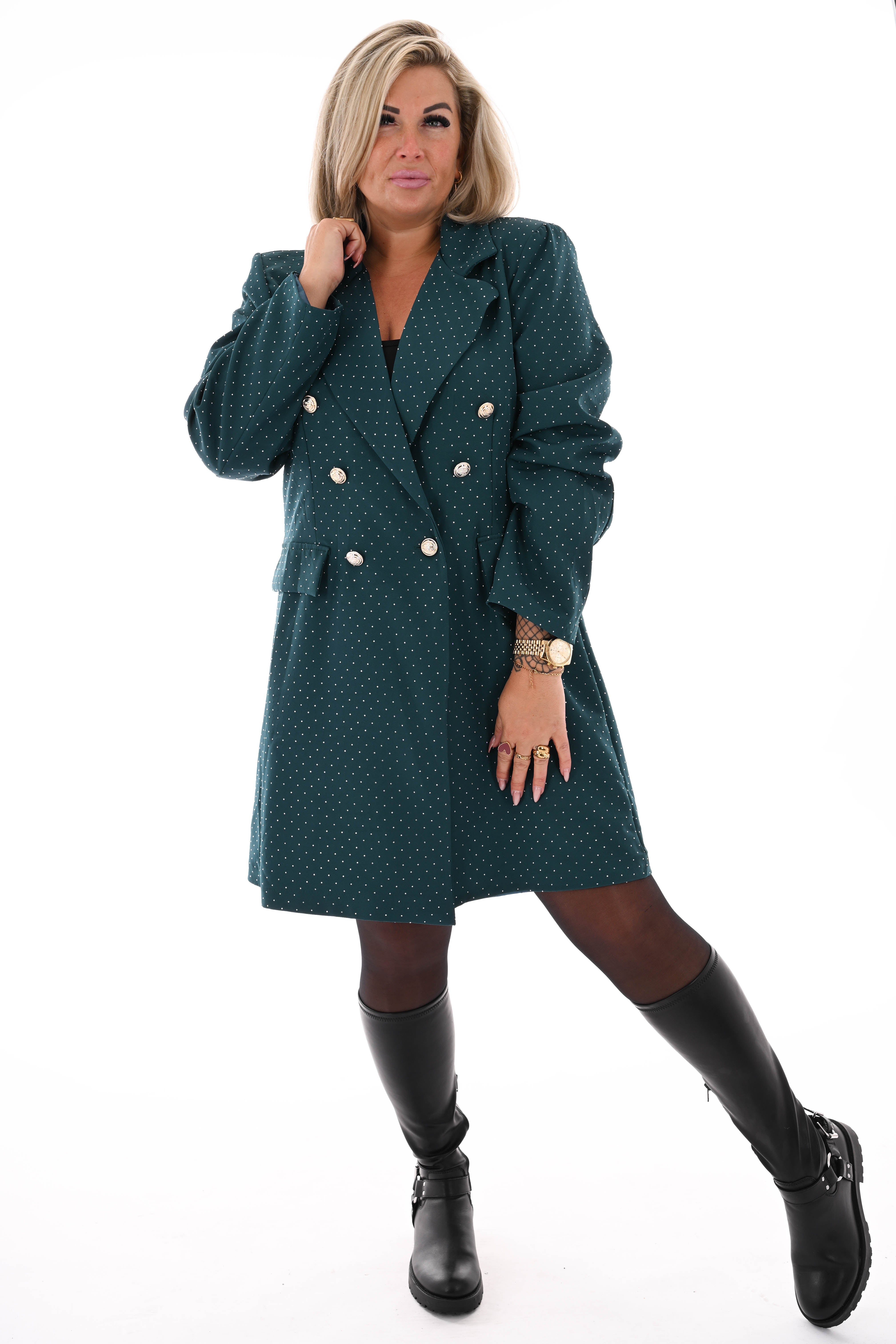 Blazer jurk strass met knopen petrol