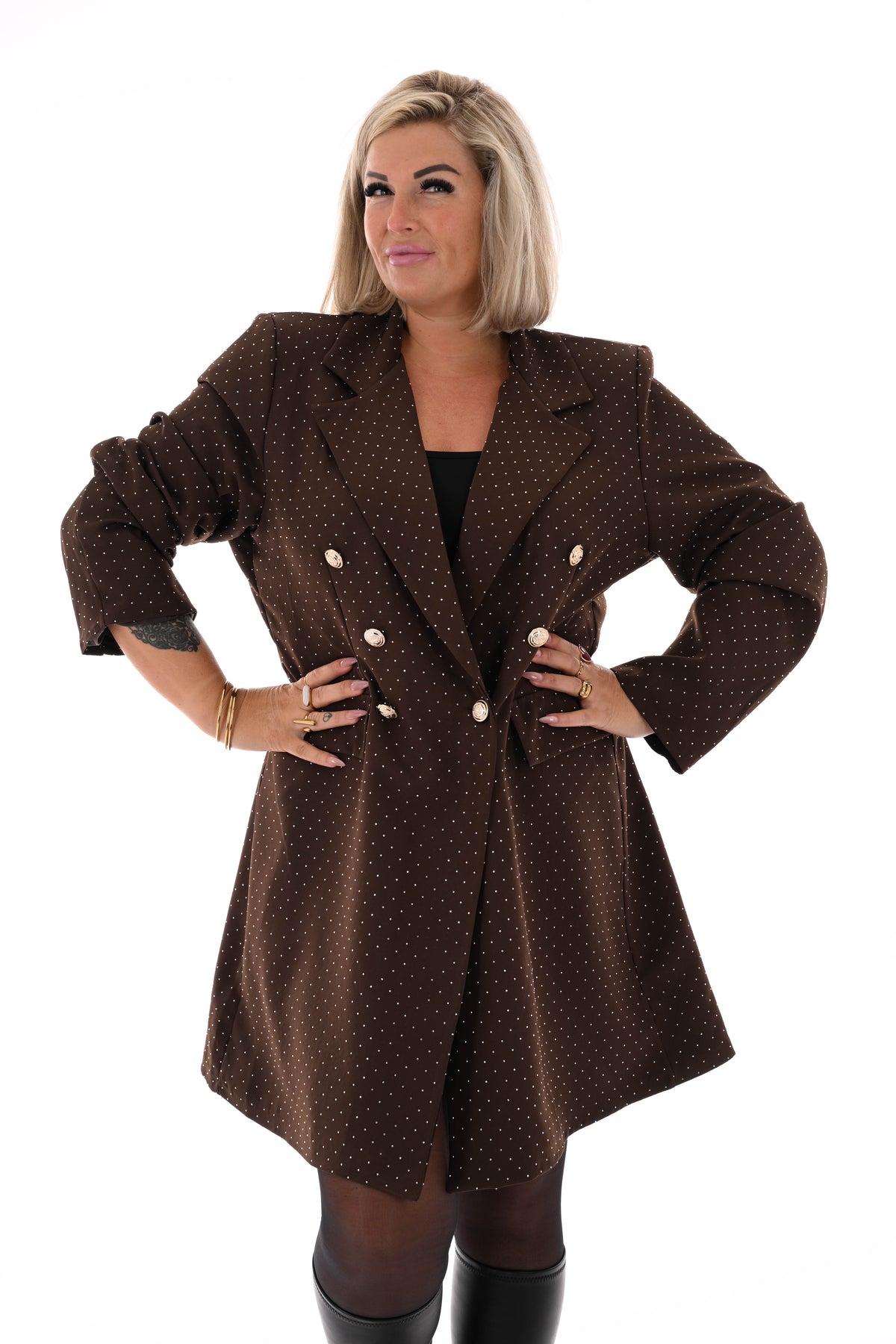 Blazer jurk strass met knopen bruin