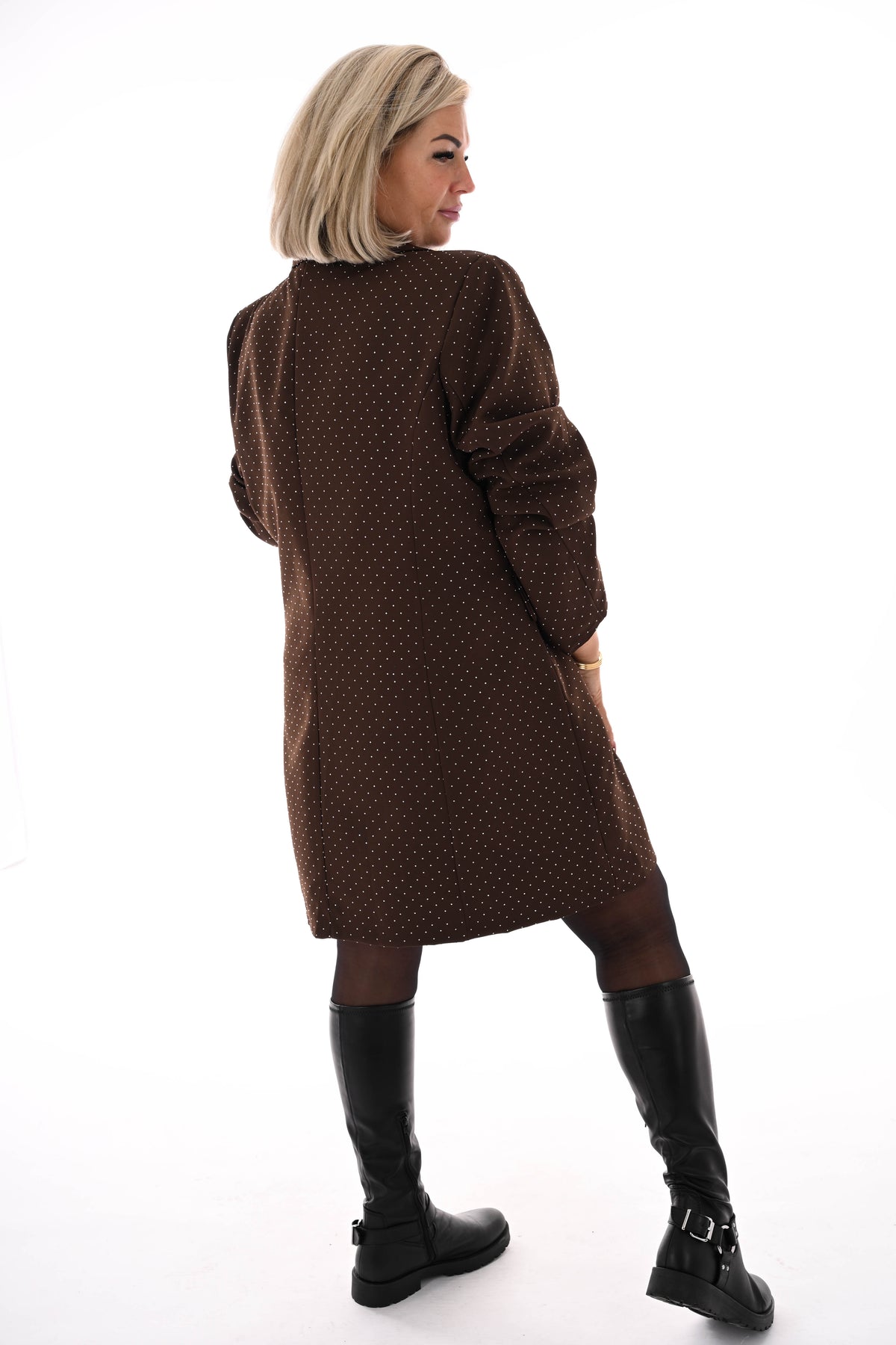 Blazer jurk strass met knopen bruin