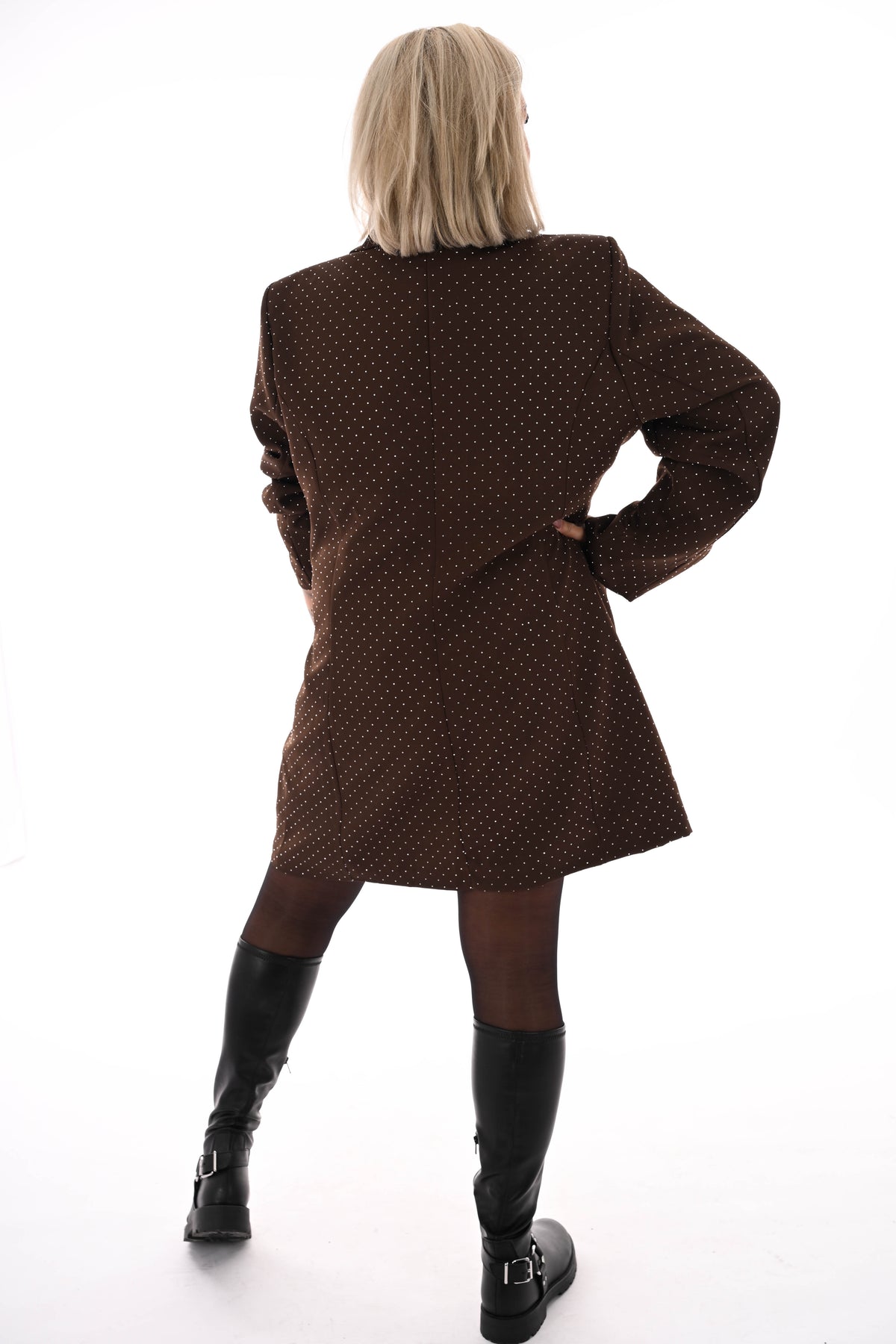 Blazer jurk strass met knopen bruin