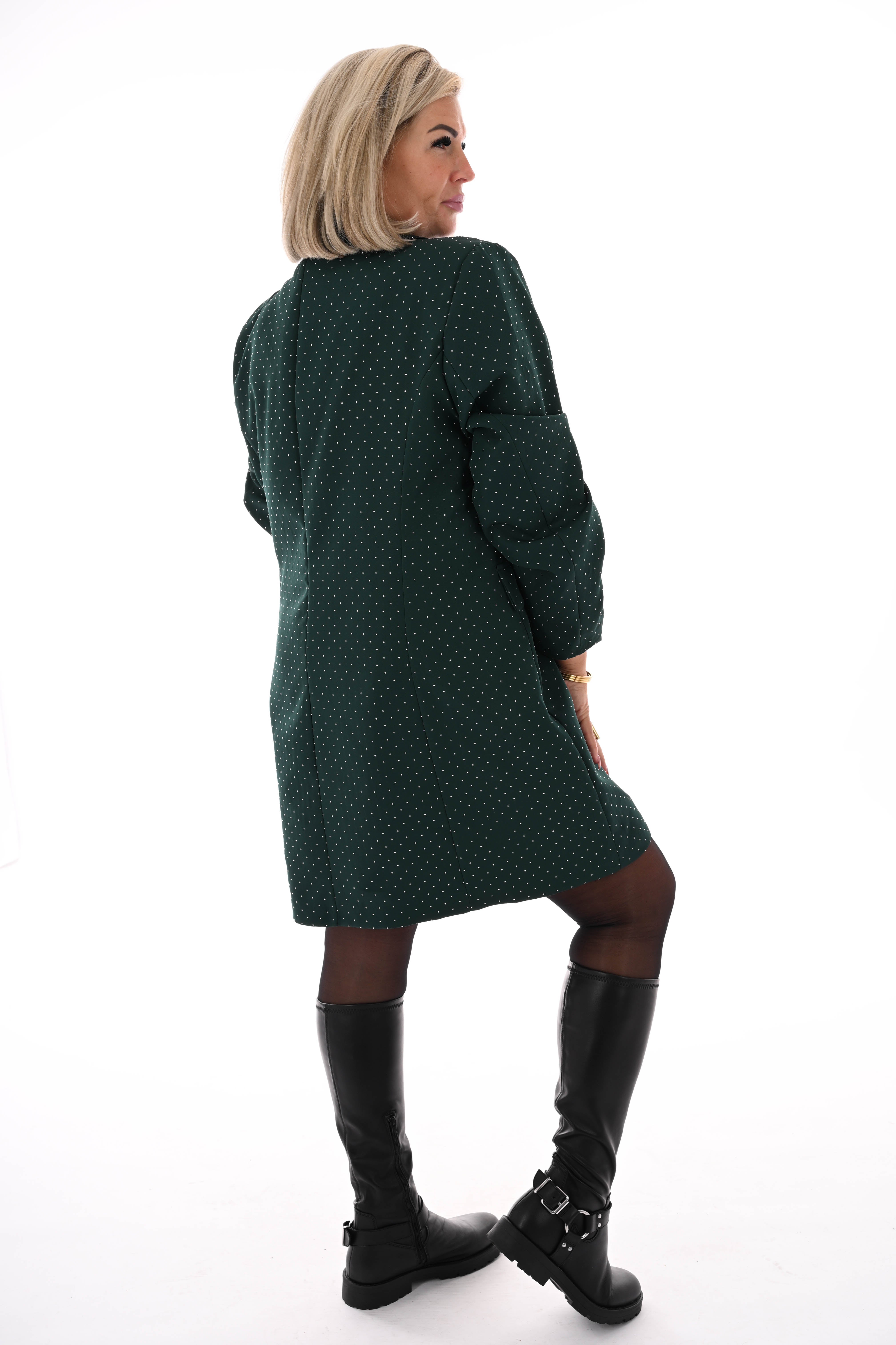 Blazer jurk strass met knopen donkergroen