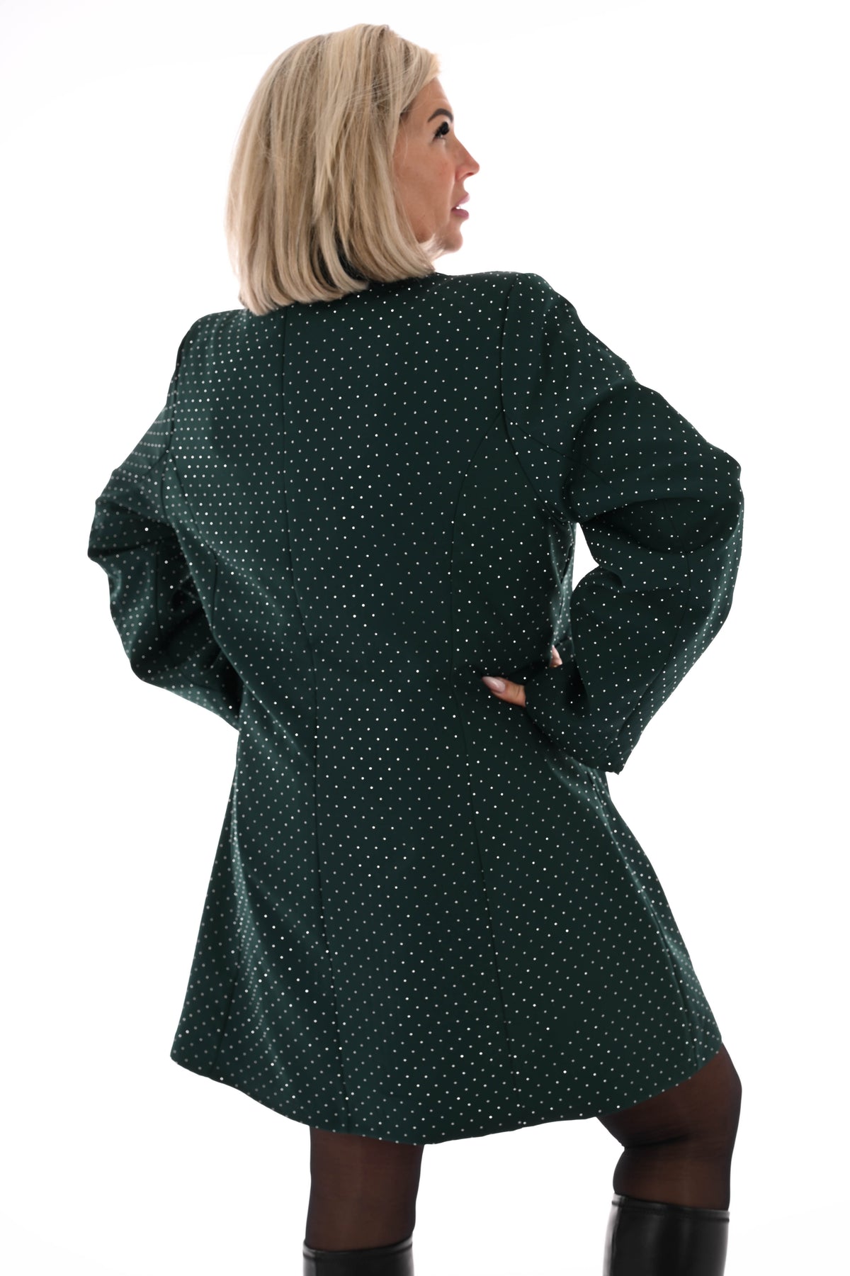 Blazer jurk strass met knopen donkergroen