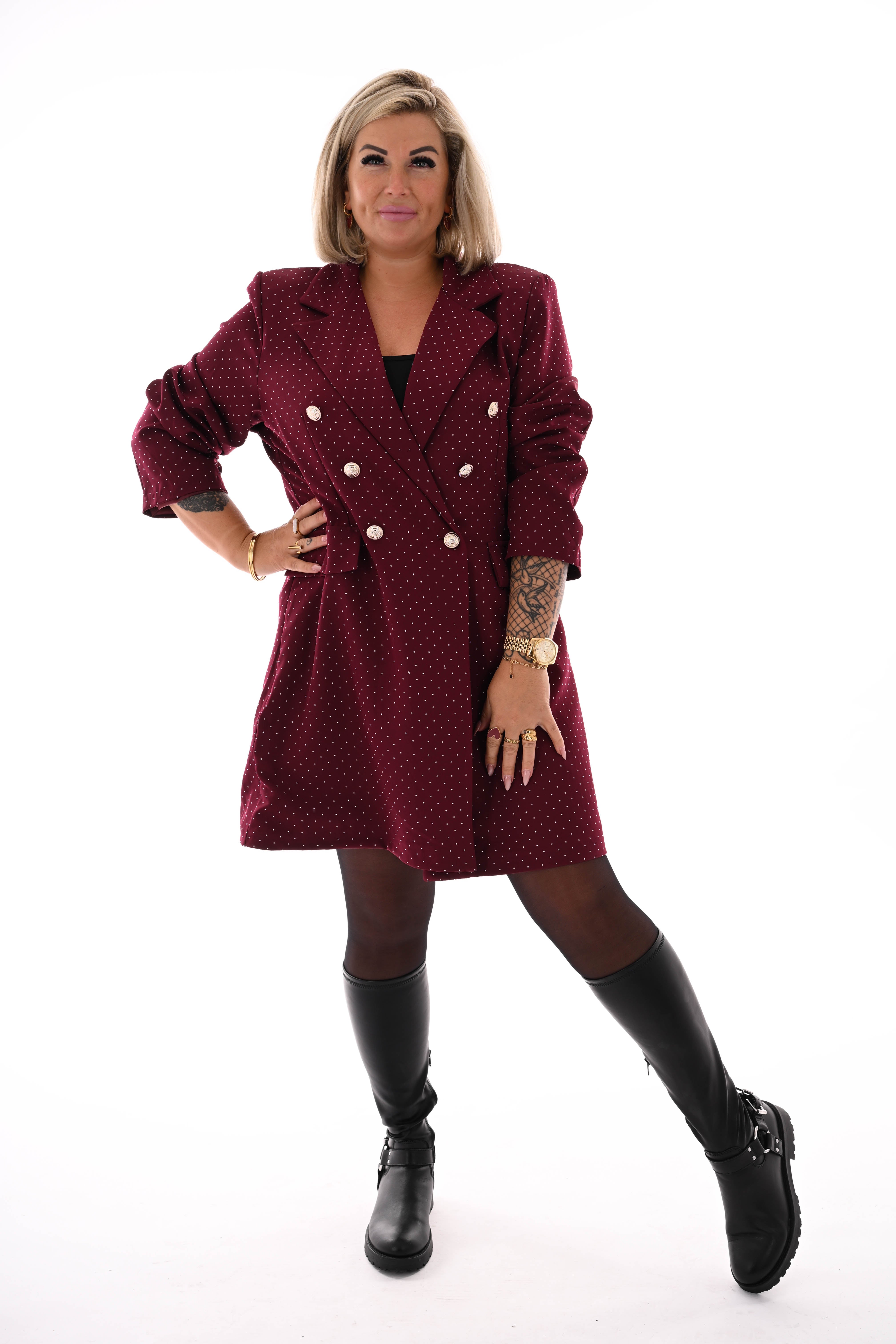 Blazer jurk strass met knopen bordeaux