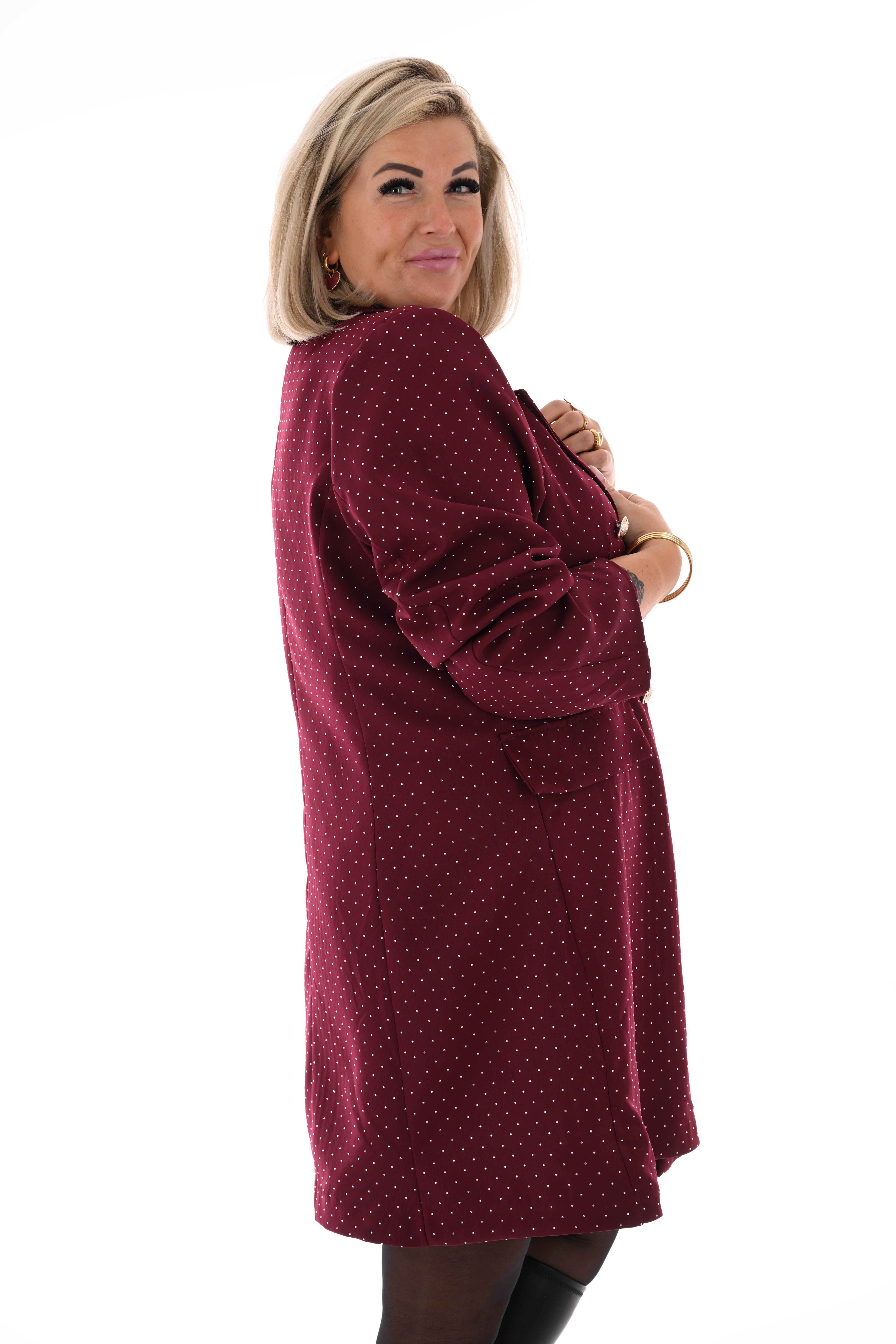 Blazer jurk strass met knopen bordeaux