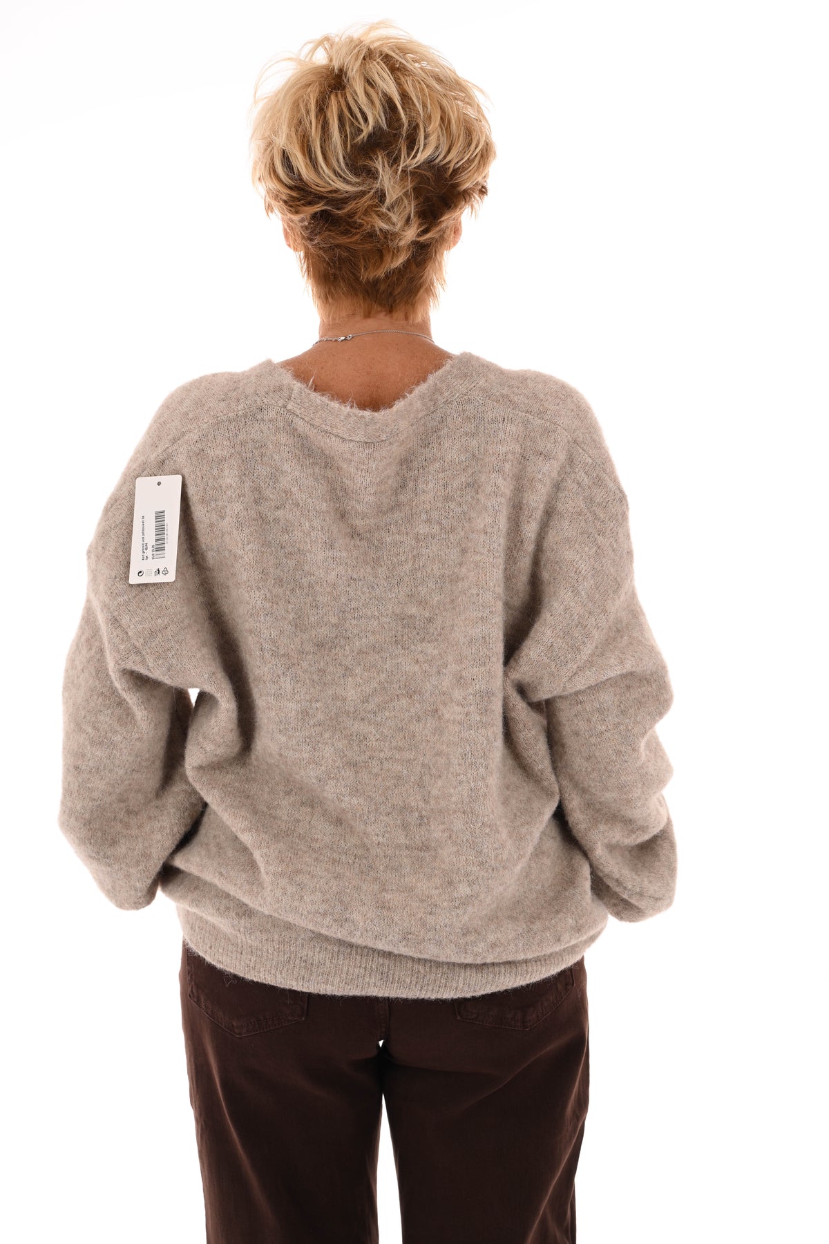 Kort gebreid vest pofmouwen beige