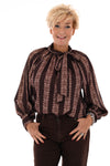 Silky blouse met strik kant detail donkerbruin