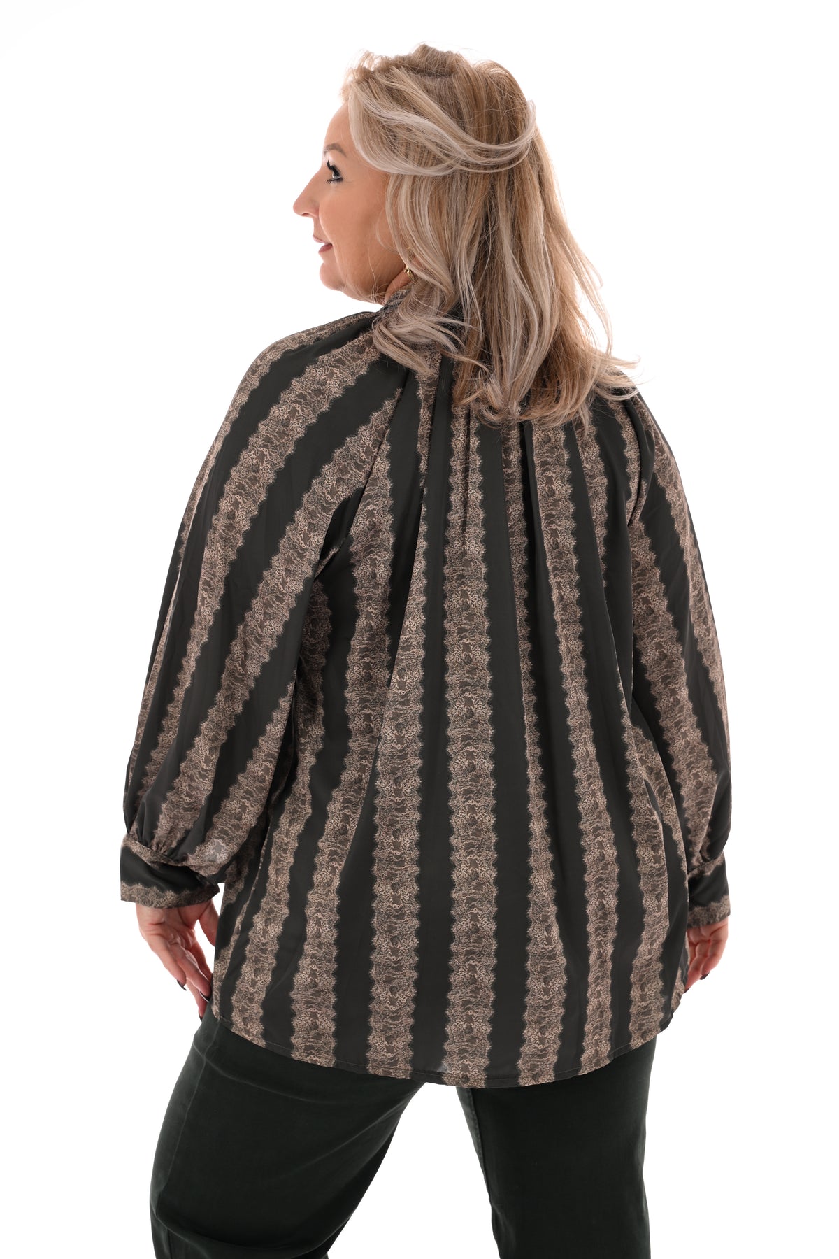 Silky blouse met strik kant detail legergroen