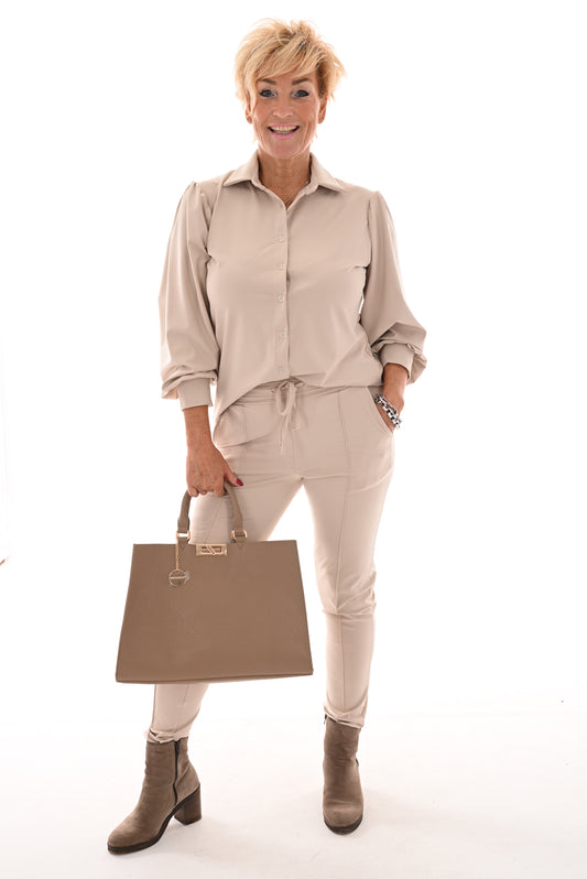 Travel blouse uni kort beige