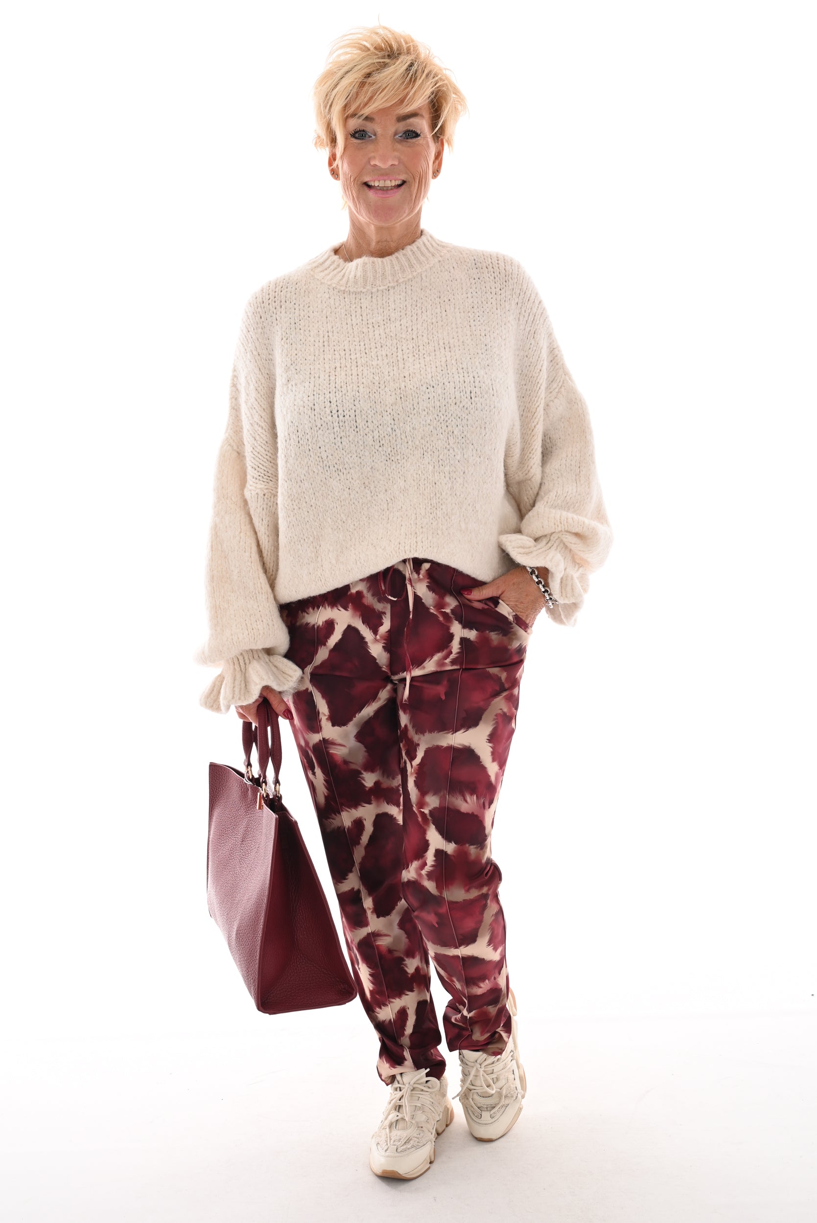 Travel broek giraffe print bordeaux