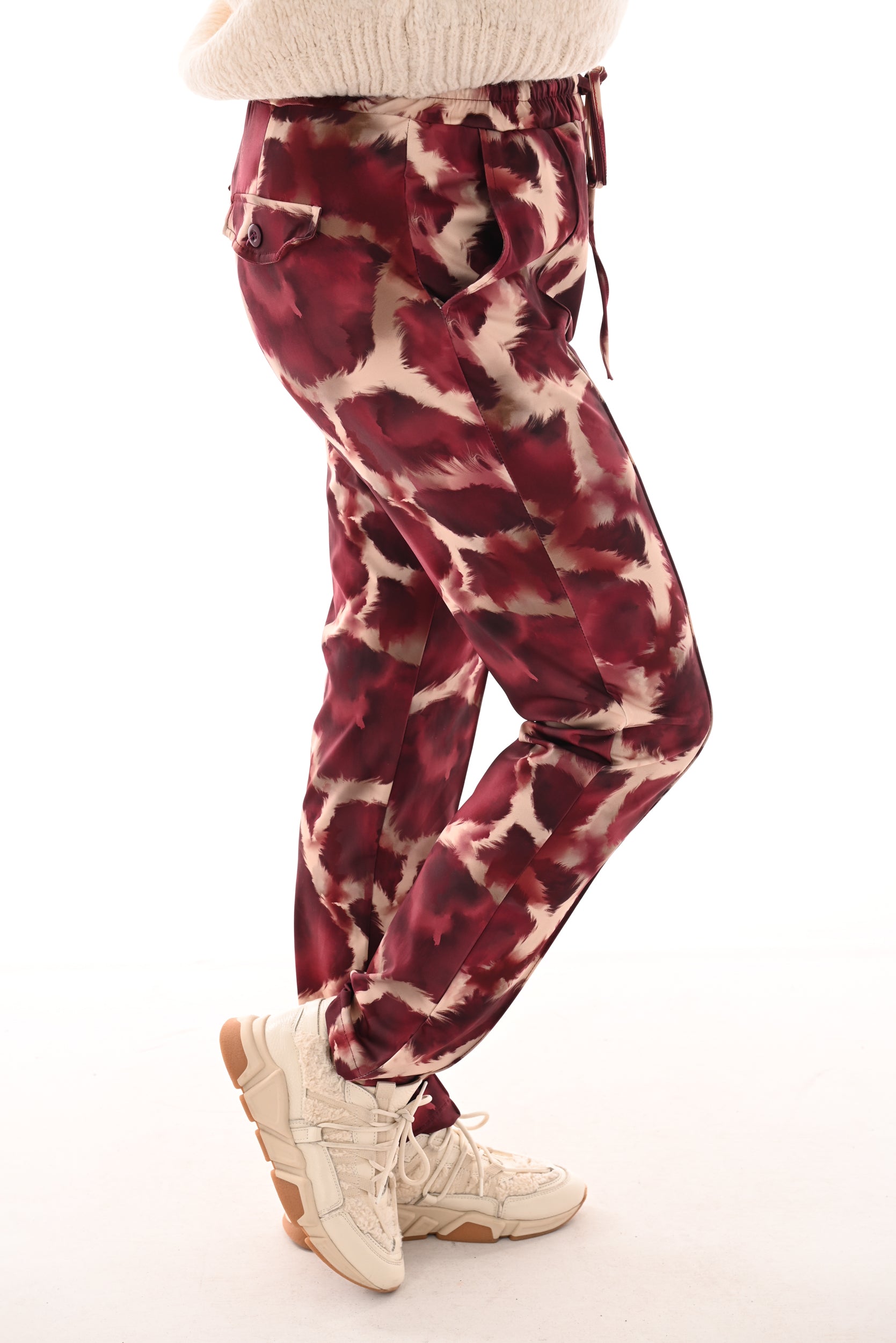 Travel broek giraffe print bordeaux