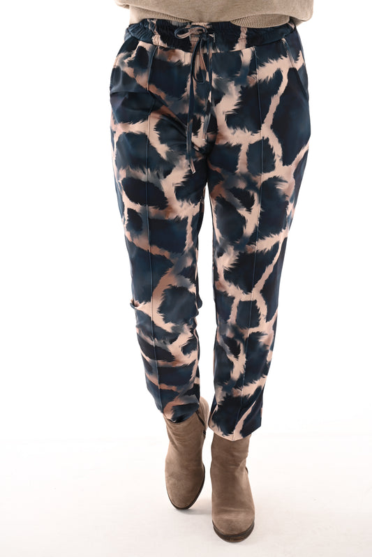 Travel broek giraffe print marineblauw