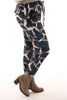 Travel broek giraffe print marineblauw