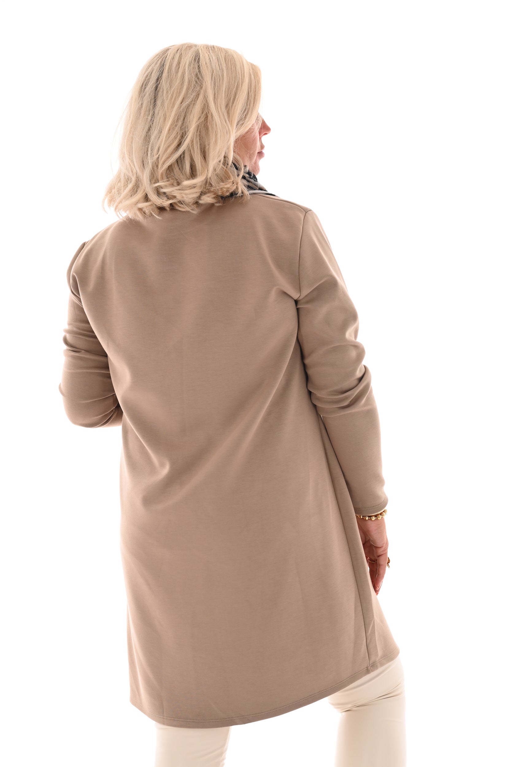 Tuniek sweater ronde hals met split taupe