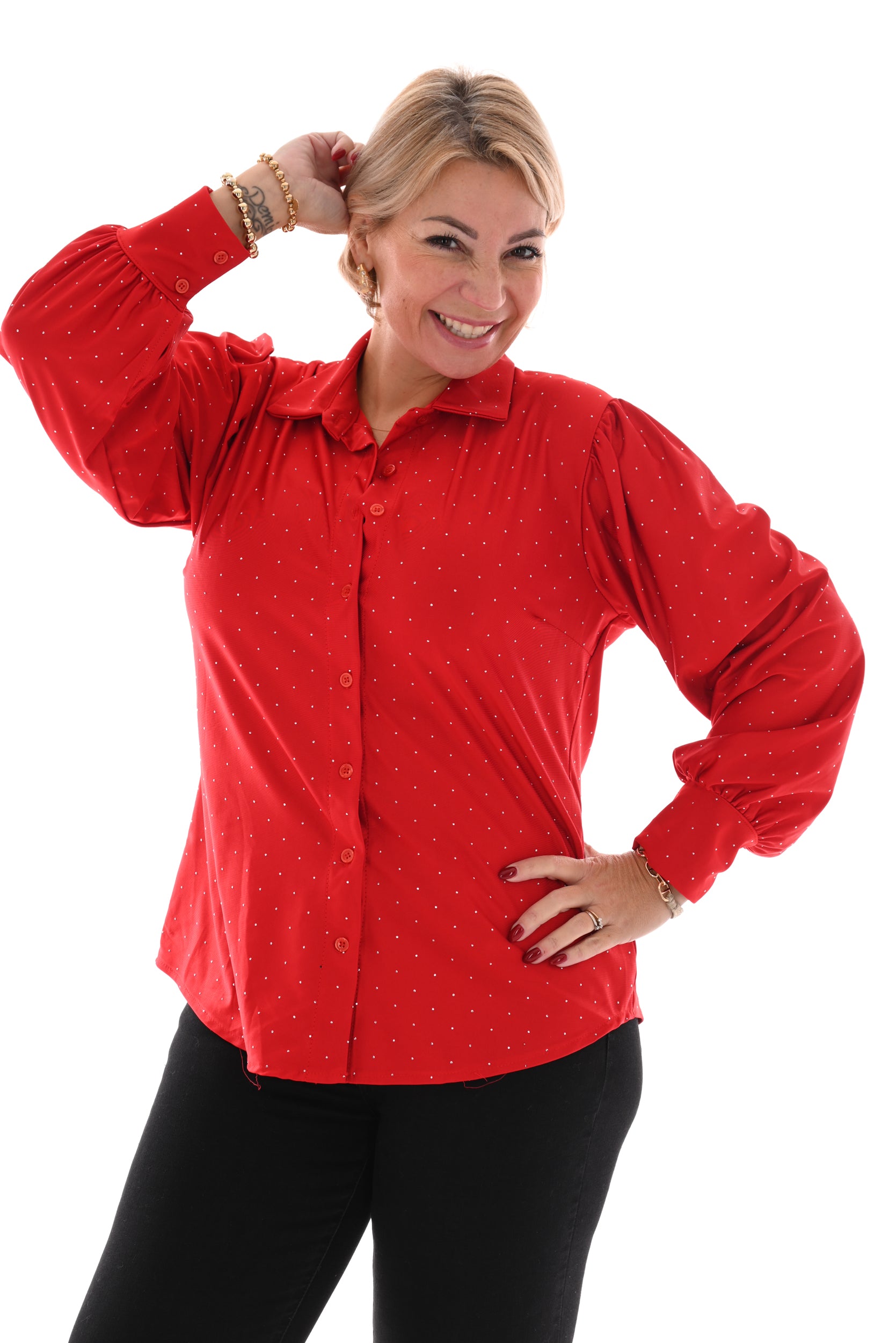 Blouse strass rood