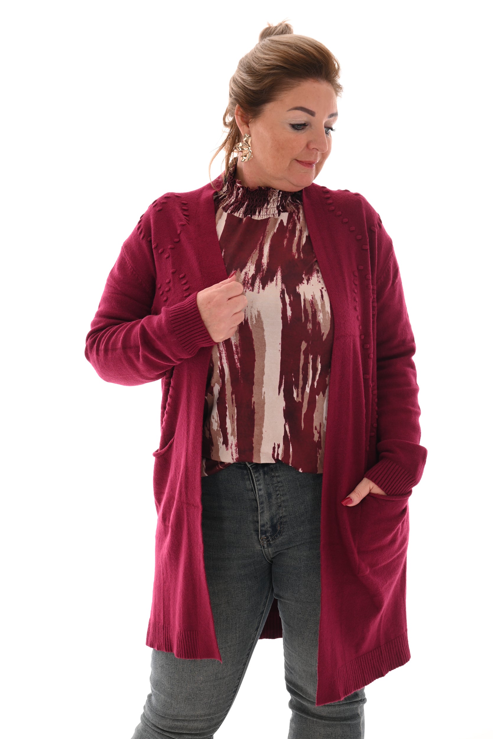 Vest met dots hartjes bordeaux