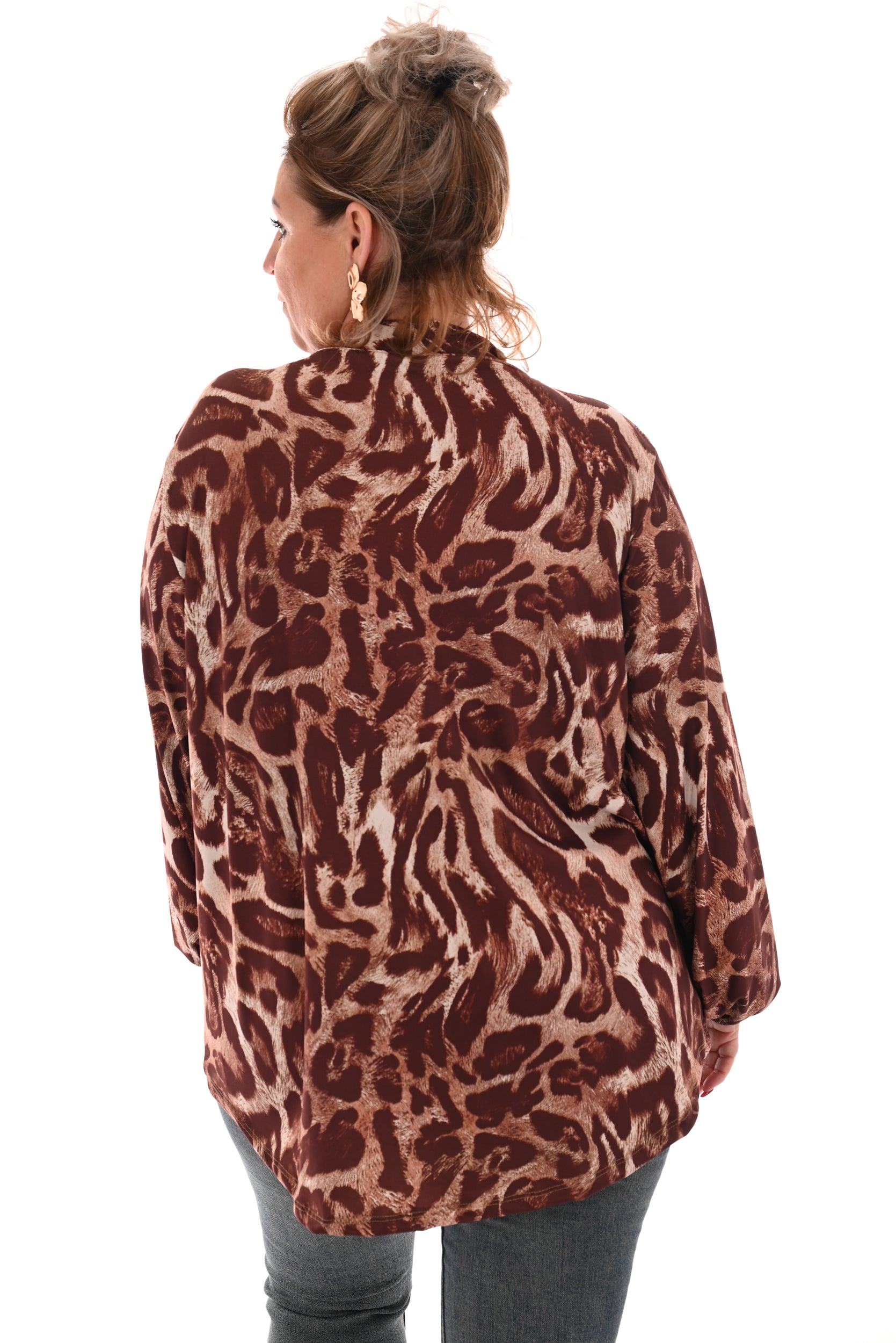 Top panter strik viscose bruin