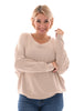 Vleermuis sweater met v-hals beige