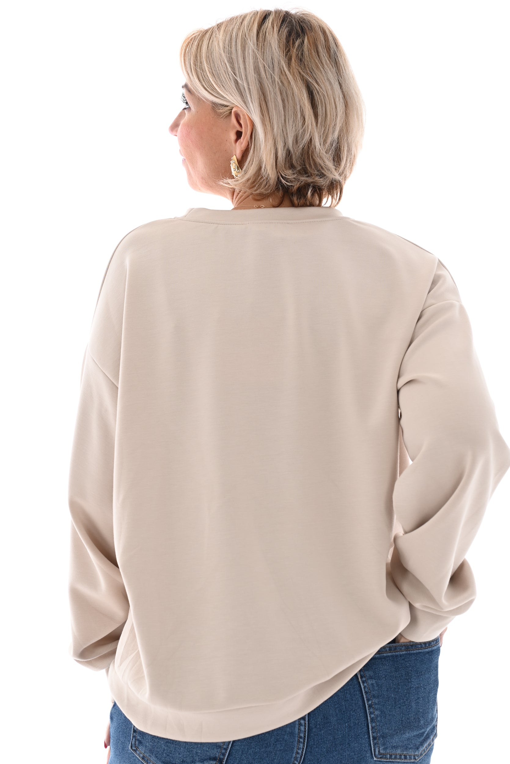 Sweater ronde hals stiksel beige