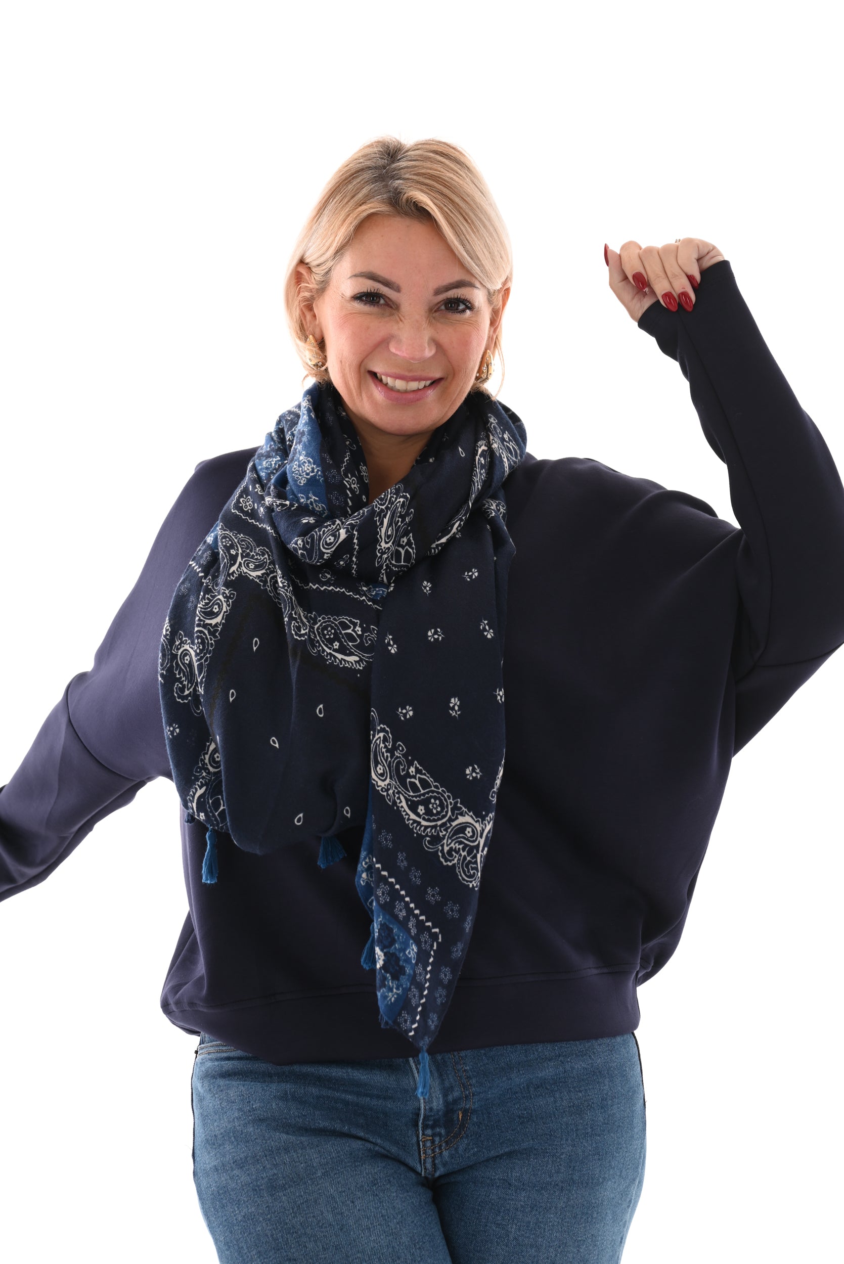 Vleermuis sweater met v-hals marineblauw