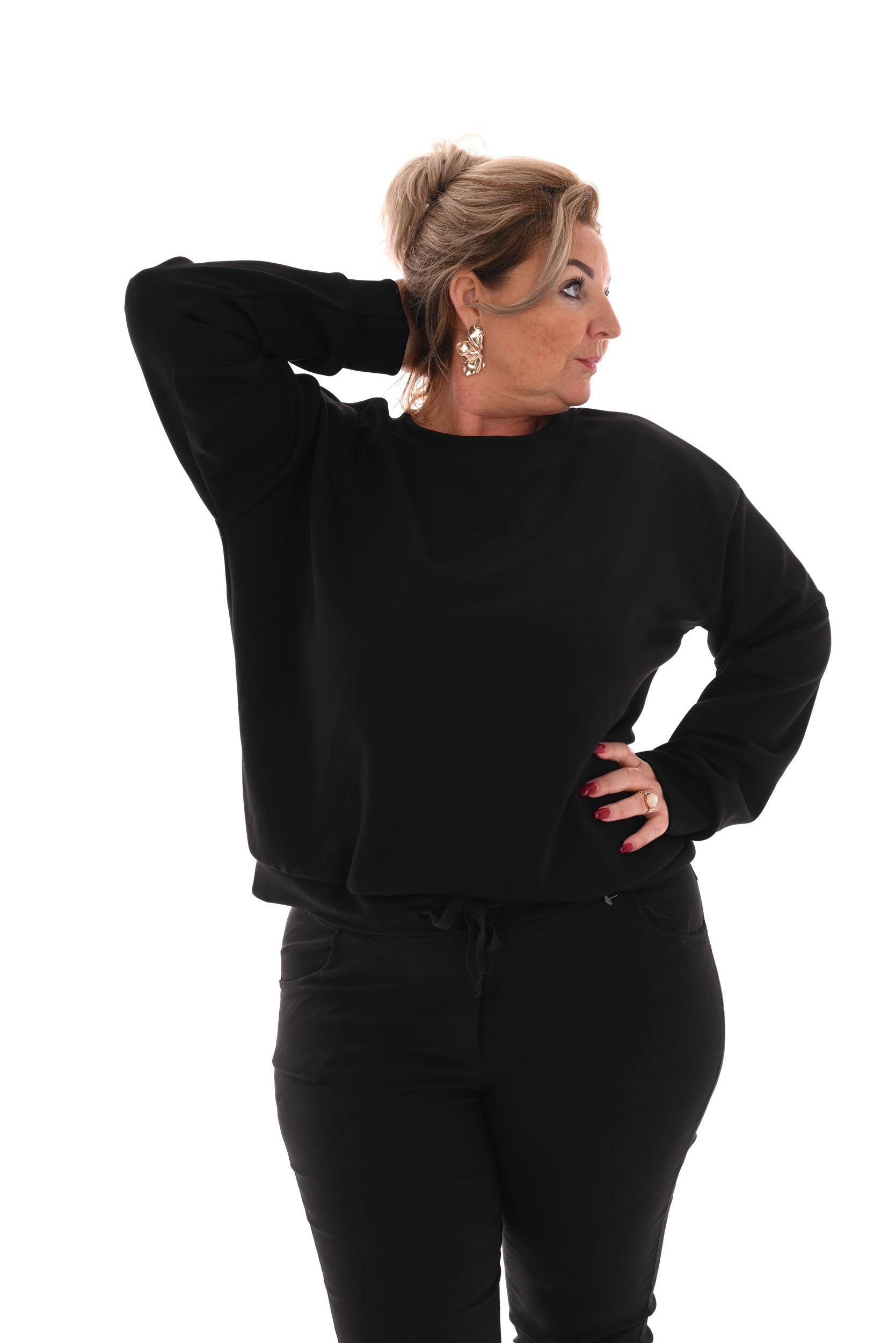 Sweater ronde hals stiksel zwart