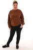 Sweater ronde hals stiksel donkerbruin