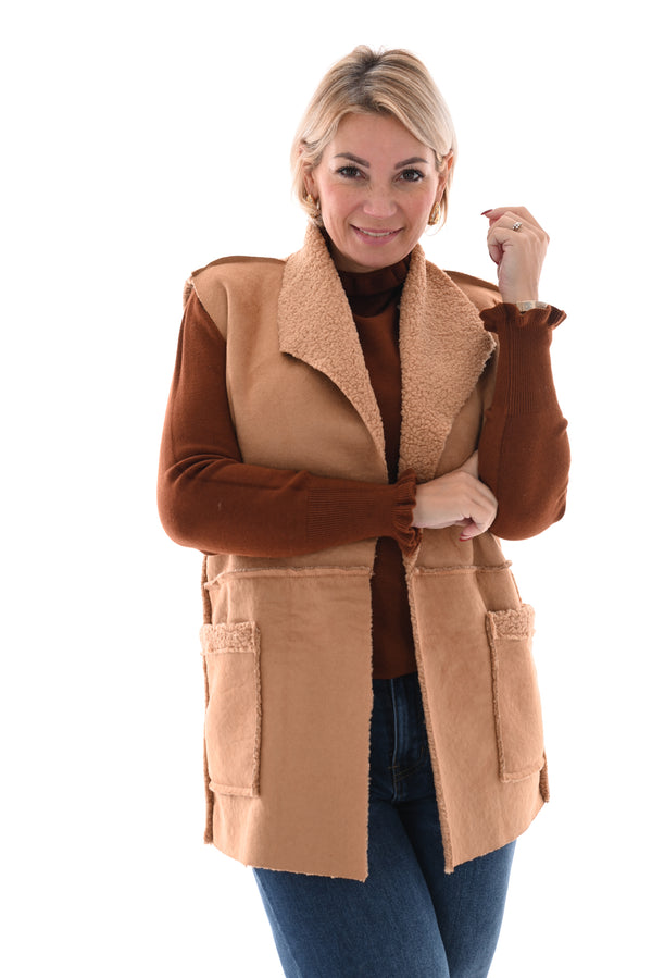 Suedine look teddy gilet camel