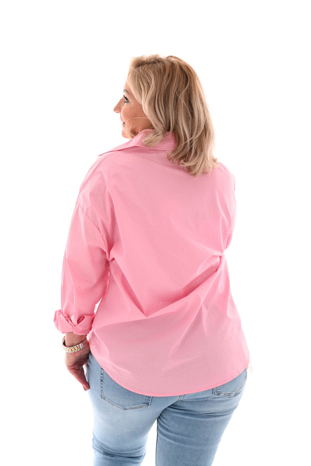 Doorknoop blouse strass roze