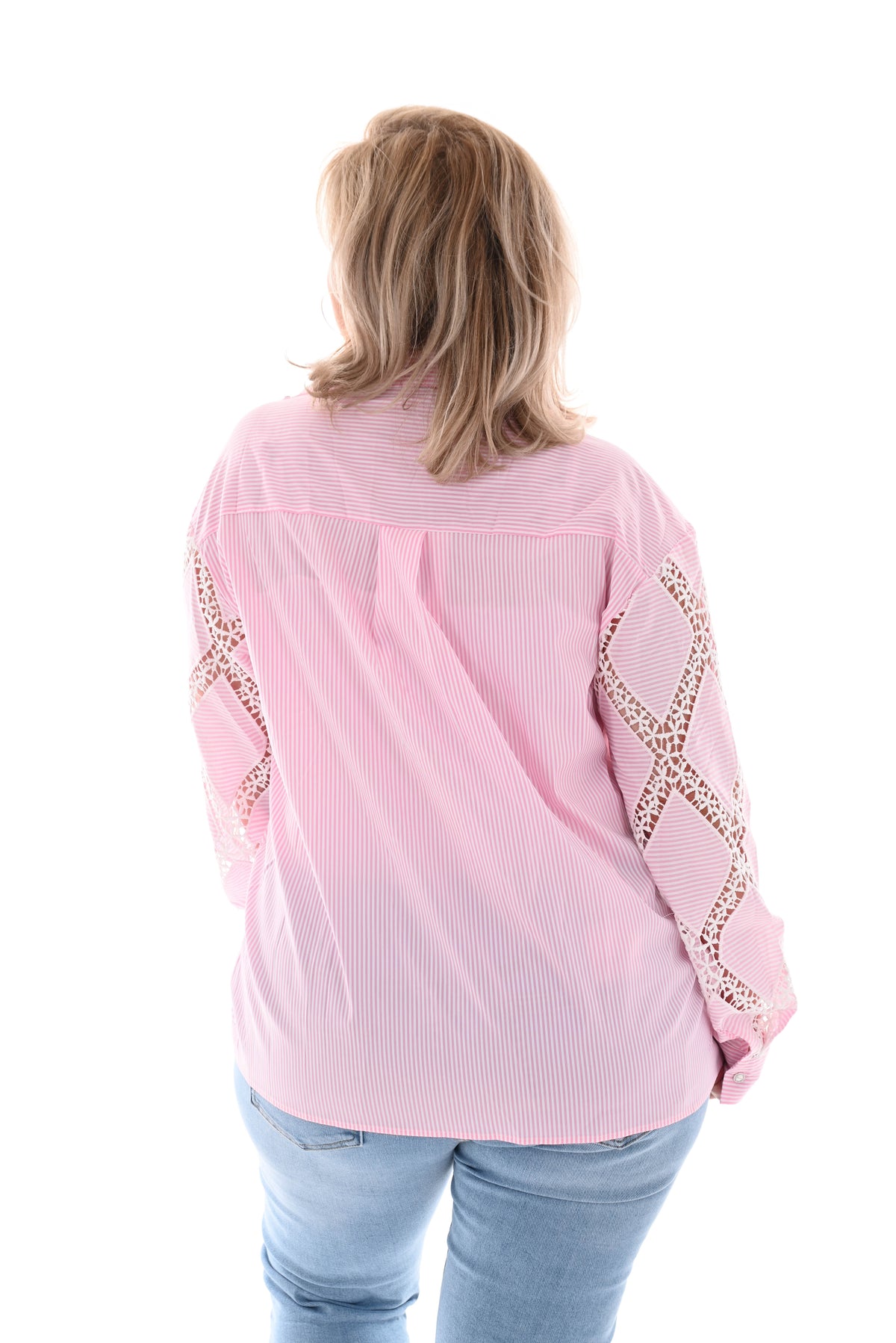 Gestreepte blouse gehaakt met strass roze