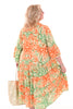 Halflange jurk stroken doorknoop patroon mintgroen/oranje