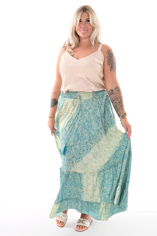 Rok stroken kwastjes barok blauw/beige