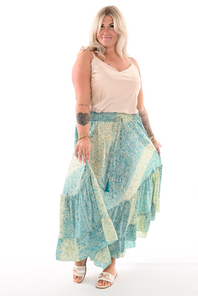 Rok stroken kwastjes barok blauw/beige