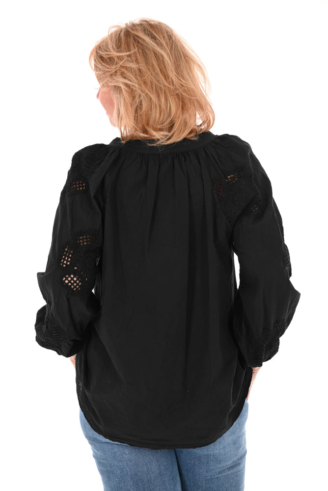Katoenen blouse bloem detail zwart