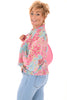 Korte blouse roezel bloem lichtblauw/lichtroze