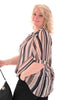 Blouse korte mouwen gestreept grijs/beige